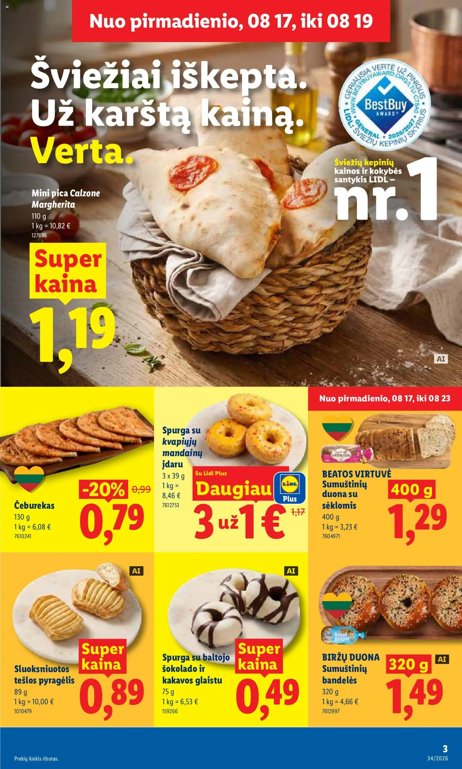 LIDL akcijos nuo 2026.08.17 | Puslapis: 3 | Prekių: Spurga, Bandelės, Duona, Pica