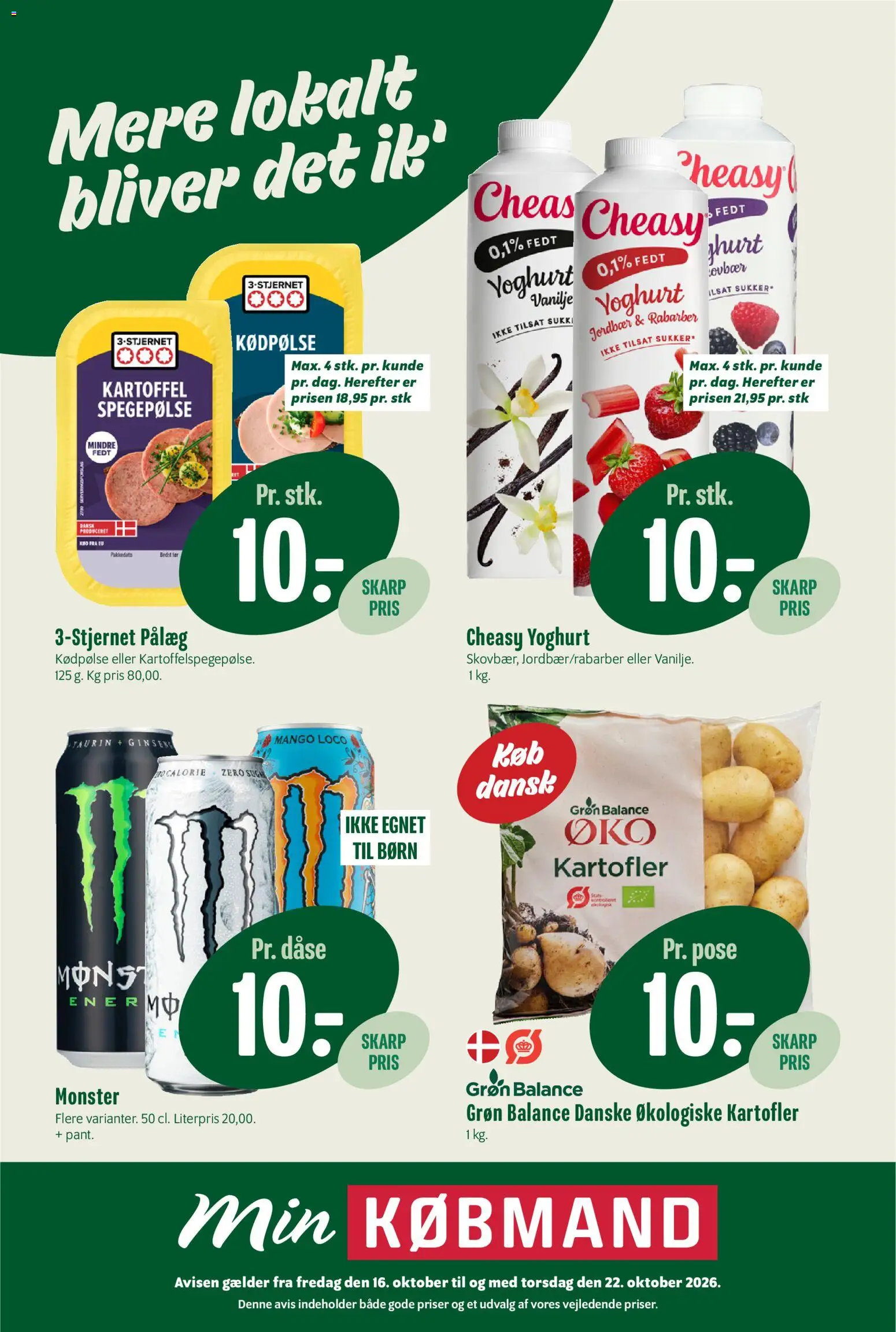 Min Købmand tilbudsavis – gyldig fra 16/10/2026 | Side: 1 | Produkter: Yoghurt, Jordbær, Pålæg, Spegepølse