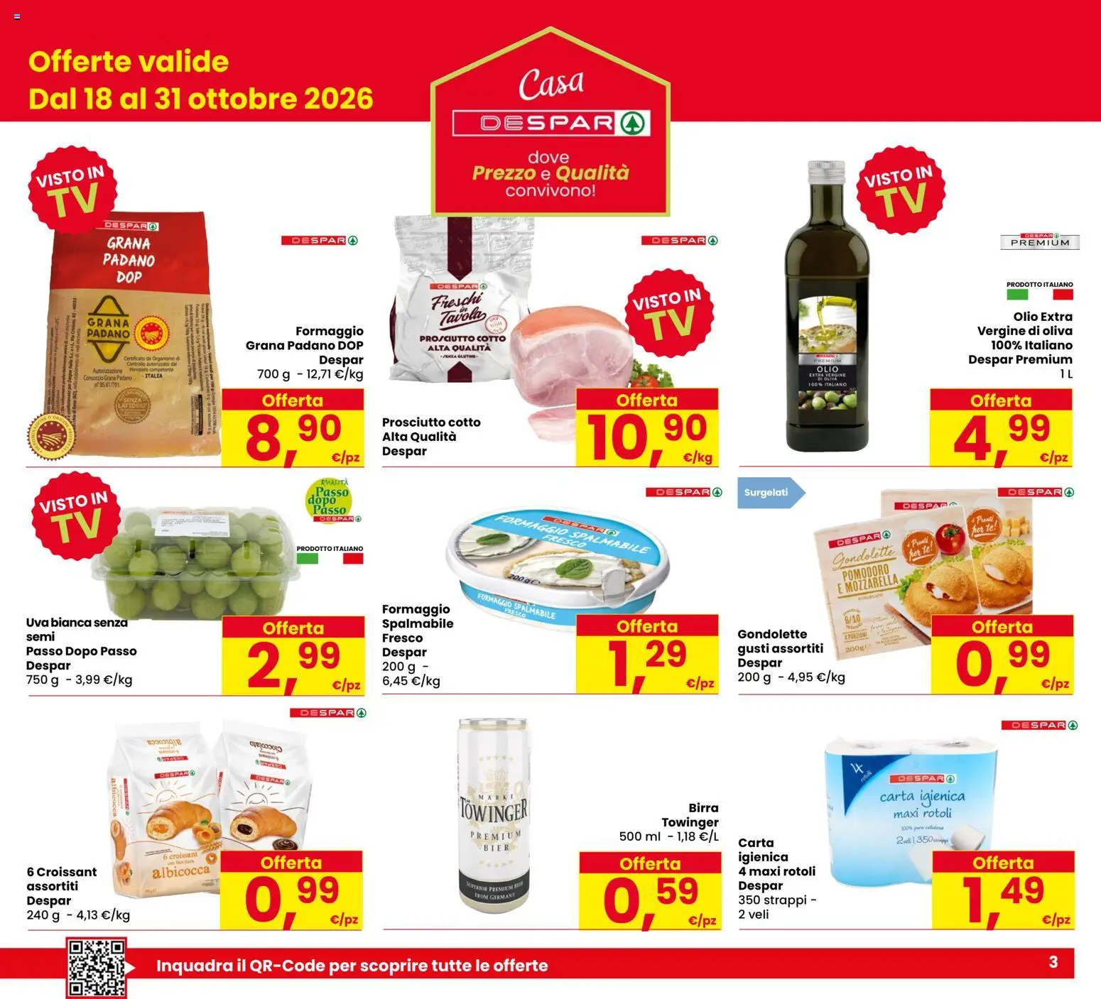 Volantino Eurospar del 15/10/2026 | Pagina: 3 | Prodotti: Carta igienica, Cioccolato, Pomodoro, Grana Padano