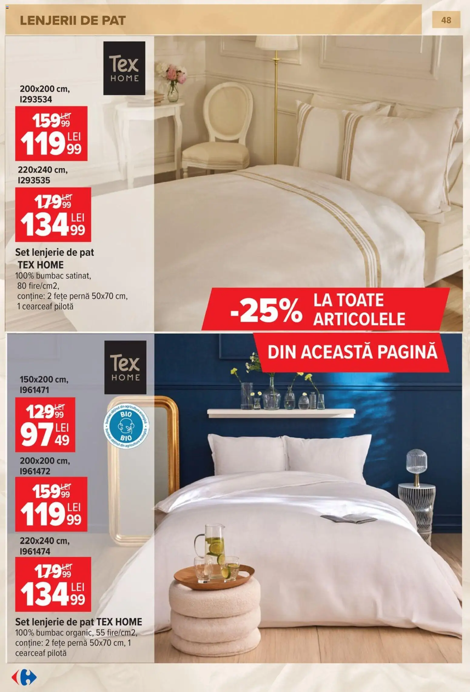 Noul catalog Carrefour – valabil de la 23.09.2026 | Pagină: 48 | Produse: Pat, Lenjerie de pat, Pernă, Tex