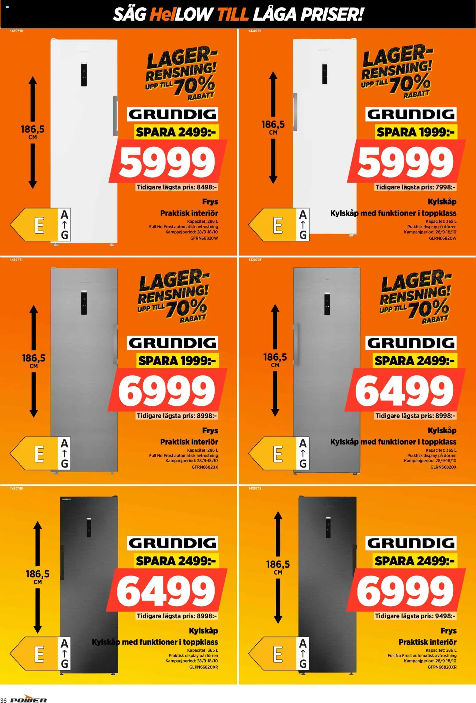 Power reklamblad aktuell från 28/09/2026 | Sida: 36 | Produkter: Såg, Kylskåp, Frys