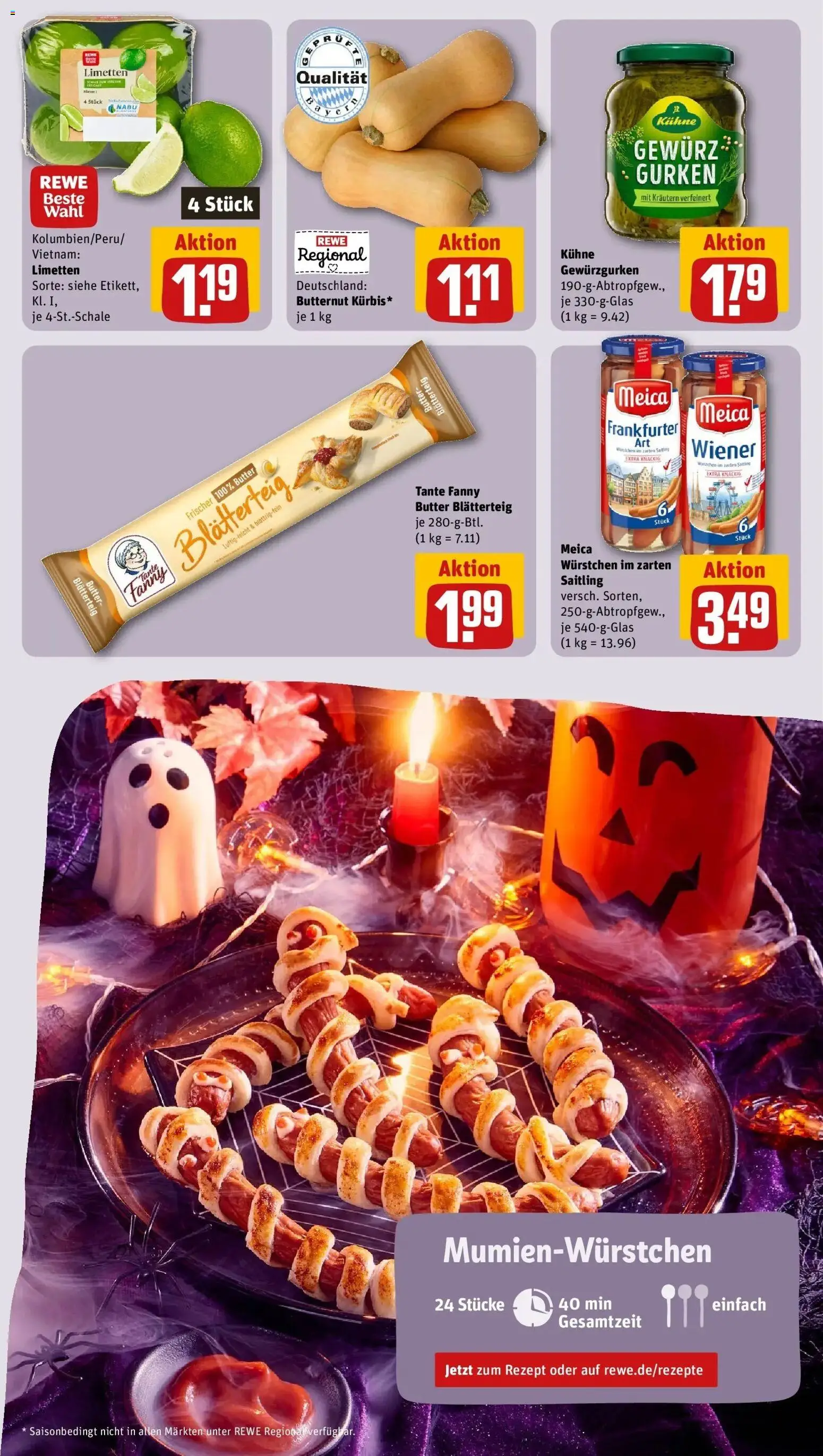 REWE Prospekt ab 26.10.2026 zum Blättern » Angebote | Seite: 5 | Produkte: Butter, Limetten, Meica, Gurken