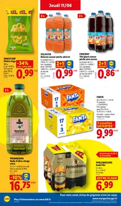 LIDL - Prévisualisation de SOLELVITA Boisson saveur pêche abricot, Peach apricot flavored drink in 2L bottles, sold as part of a 2+1 offer. valide à partir de 11.06.2026 | Page: 20