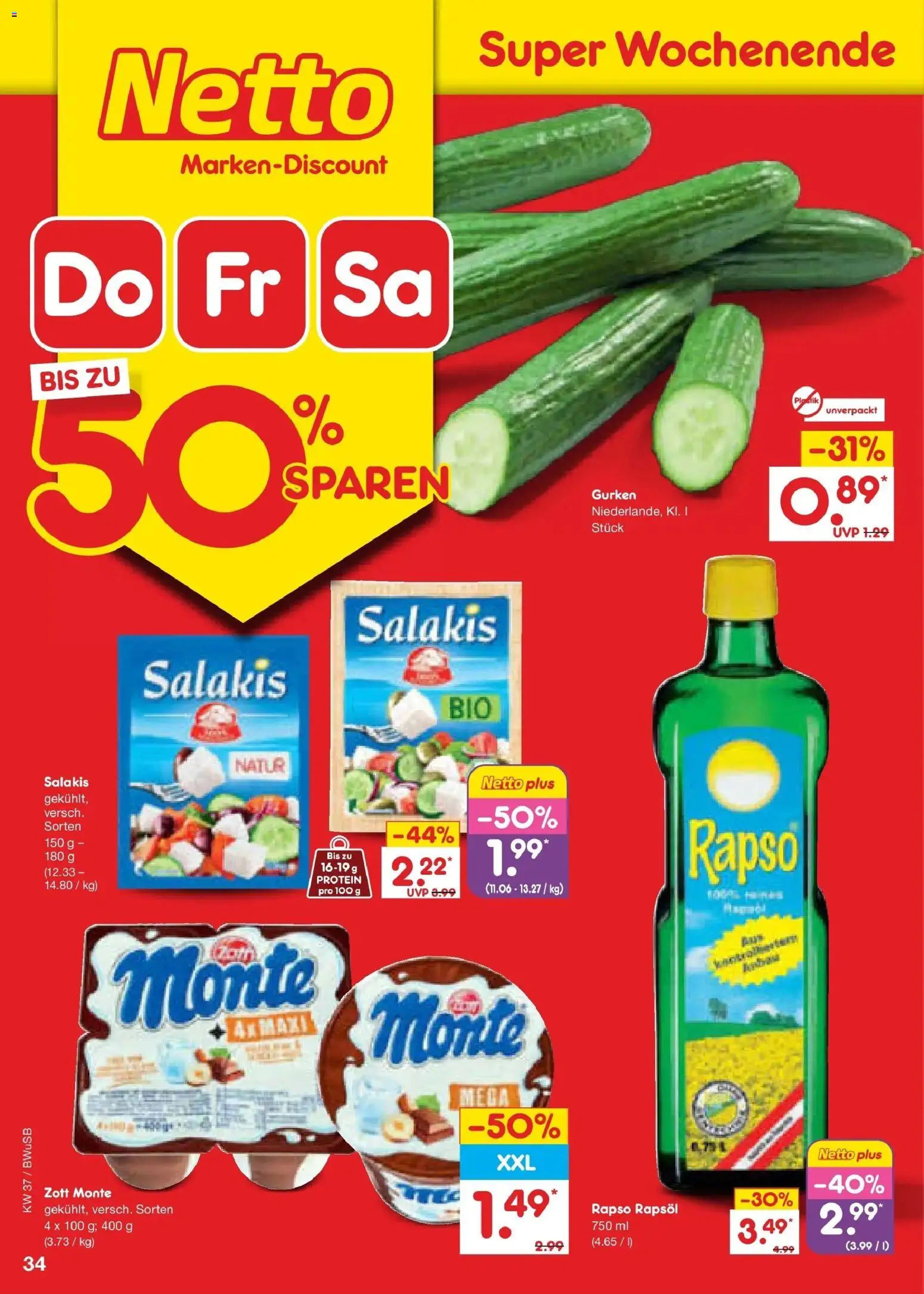 Netto Marken-Discount Prospekt Bielefeld – gültig ab 07.09.2026 | Seite: 50 | Produkte: Rapsöl, Salakis, Gurken, Rapso rapsol