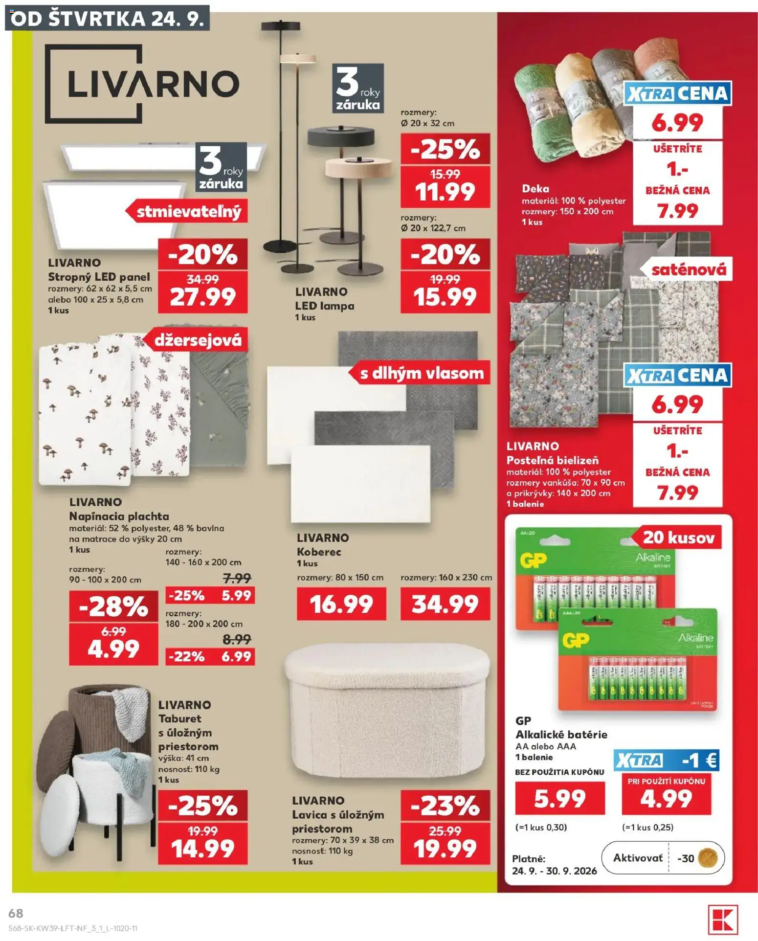 Nové Kaufland akcie – leták je platný od 24.09.2026 | Strana: 68 | Produkty: Matrace, Plachta, Lampa, Led lampa
