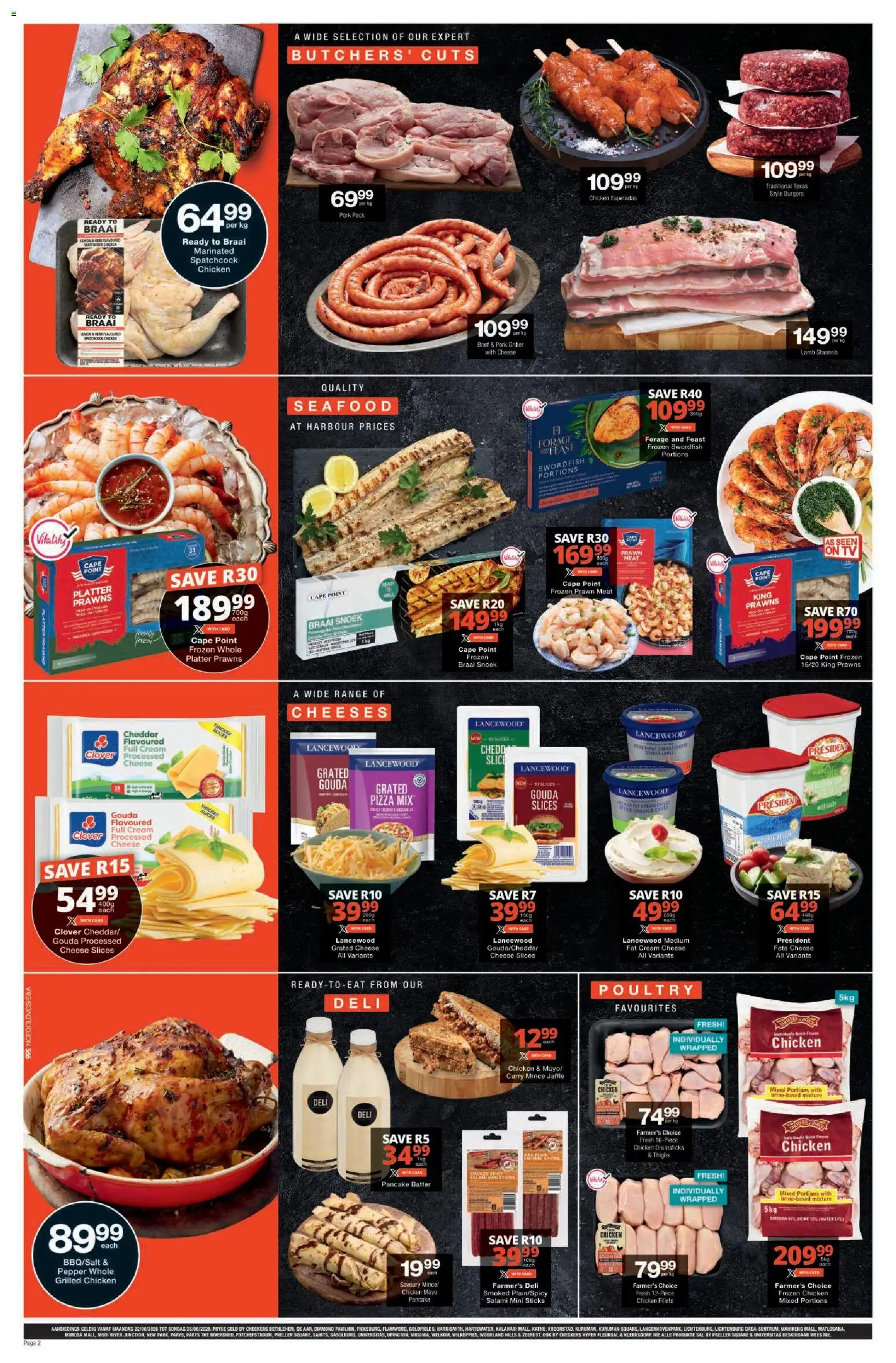 New Checkers catalogue – valid from 22/06/2026 | Page: 2 | Products: Cheese, Salami, Burgers, Griller