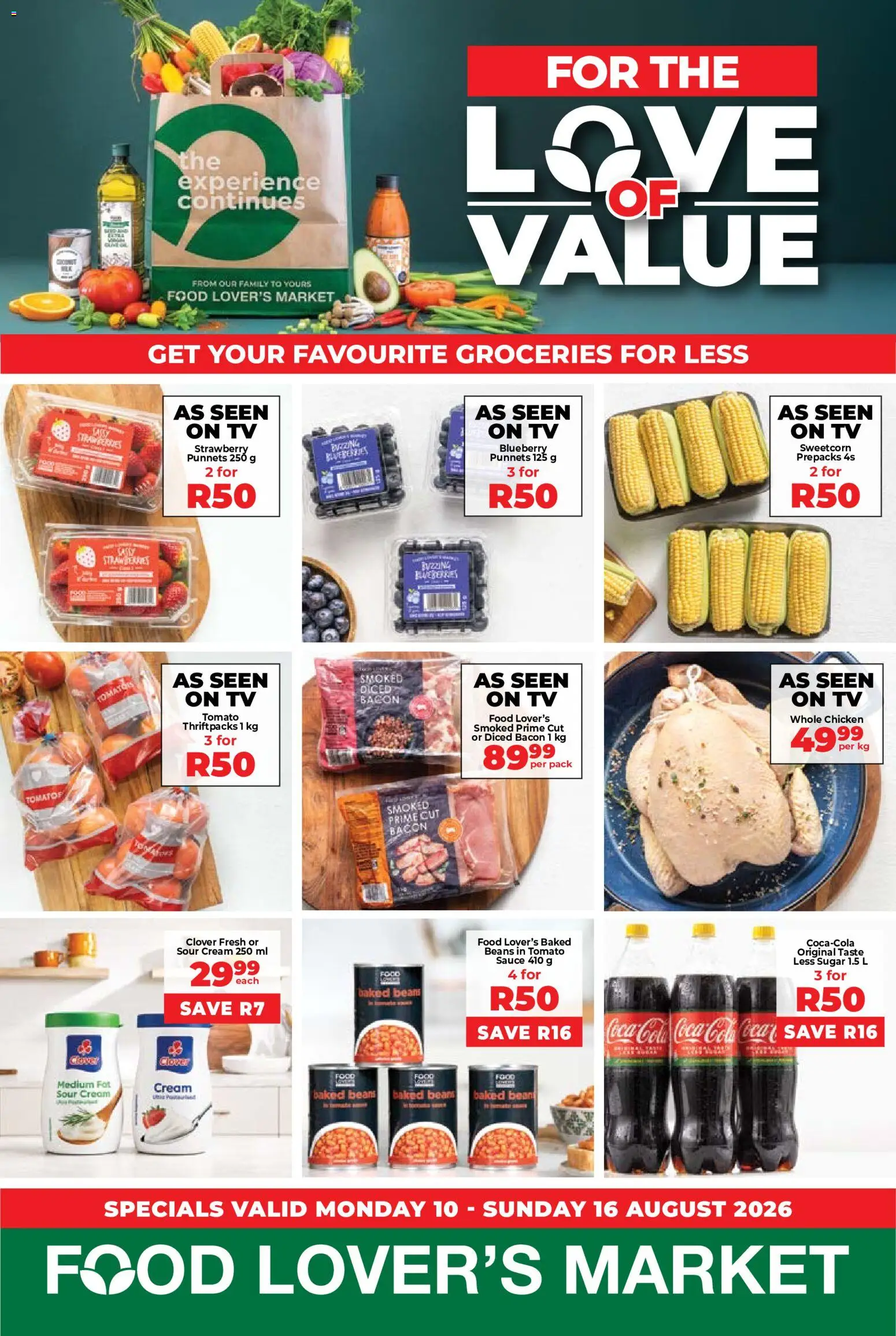 New Food Lover's Market catalogue – valid from 10/08/2026 | Page: 1 | Products: Beans, Chicken, Cream, Sugar