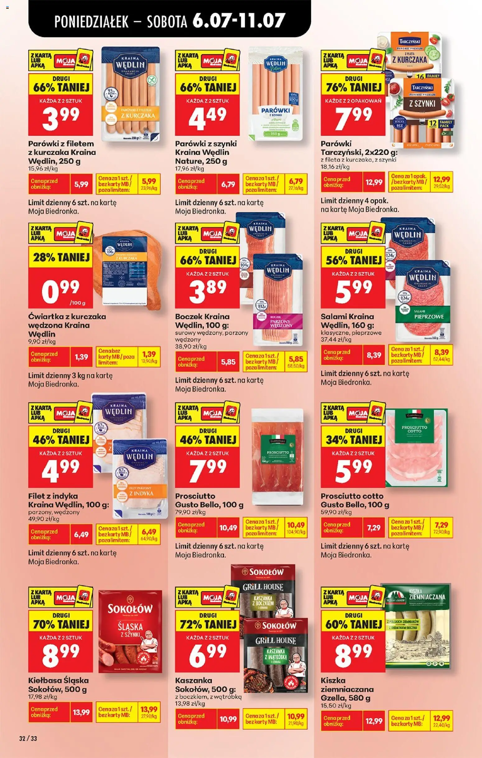 Biedronka gazetka od poniedziałku od 06.07.2026 | Strona: 46 | Produkty: Kiszka ziemniaczana, Grill, Parówki z szynki, Wątróbka