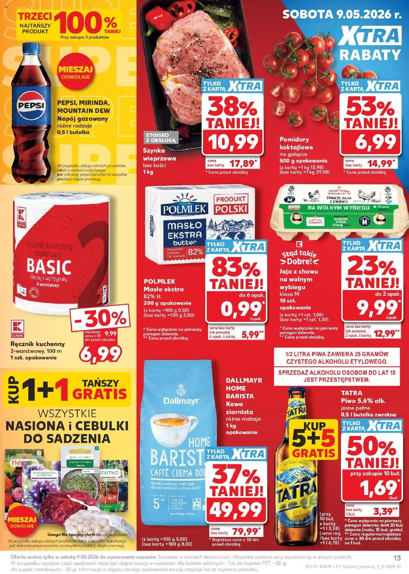 Kaufland gazetka od 07.05.2026 | Strona: 13 | Produkty: Pepsi, Szynka, Nasiona, Pomidory