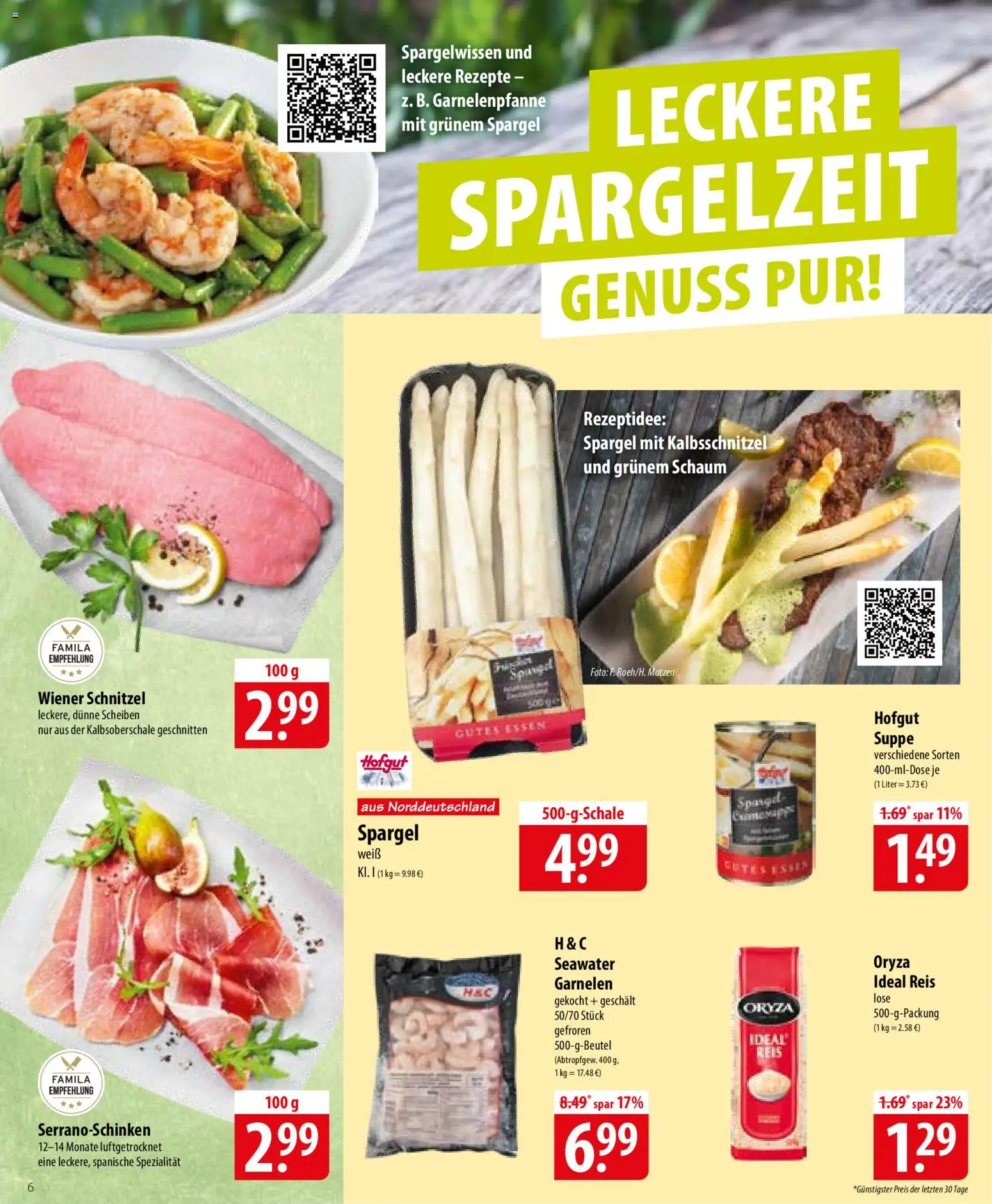 Famila Prospekt – gültig ab 01.06.2026 | Seite: 6 | Produkte: Garnelen, Spargel, Schnitzel, Reis