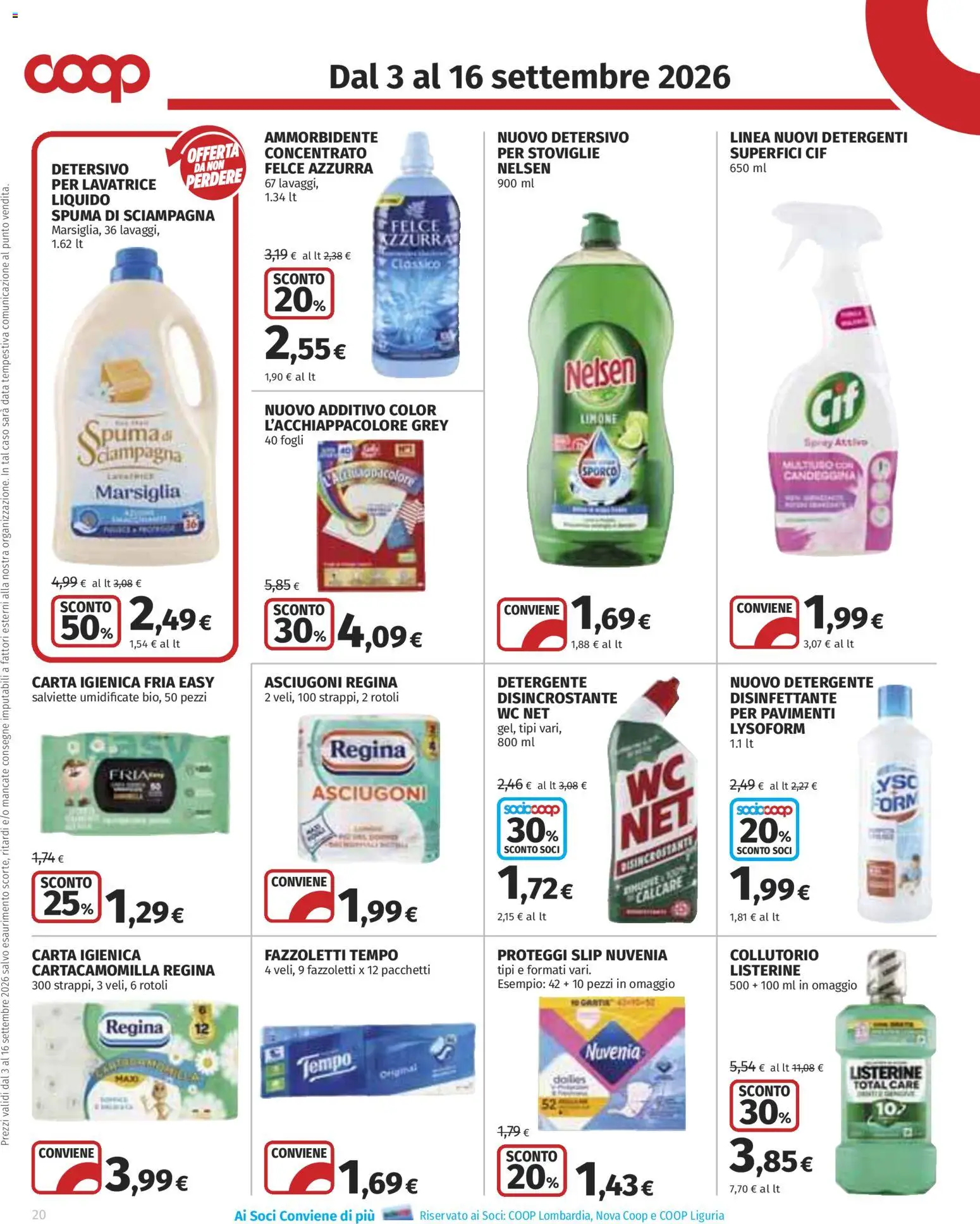 Volantino COOP del 03/09/2026 | Pagina: 20 | Prodotti: Carta igienica, Detergente, Fazzoletti, Slip