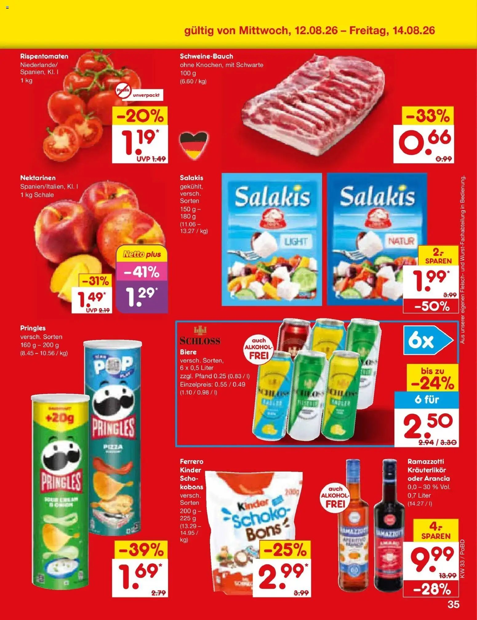 Netto Marken-Discount Prospekt Selb (ab 10.08.2026) » Angebote | Seite: 49 | Produkte: Schweinebauch, Alkohol, Salakis, Fleisch