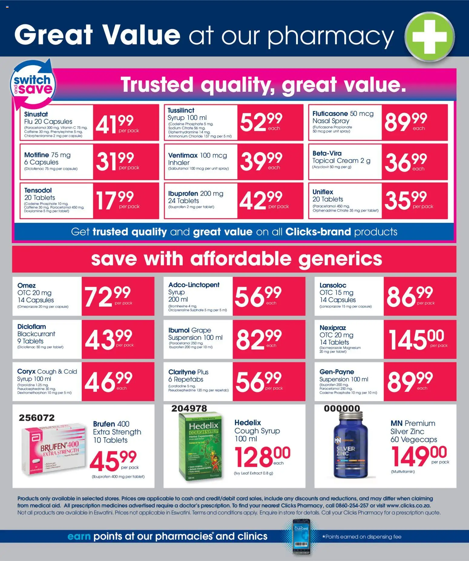 New Clicks catalogue – valid from 23/06/2026 | Page: 4 | Products: Cough syrup, Switch, Cream, Nasal spray