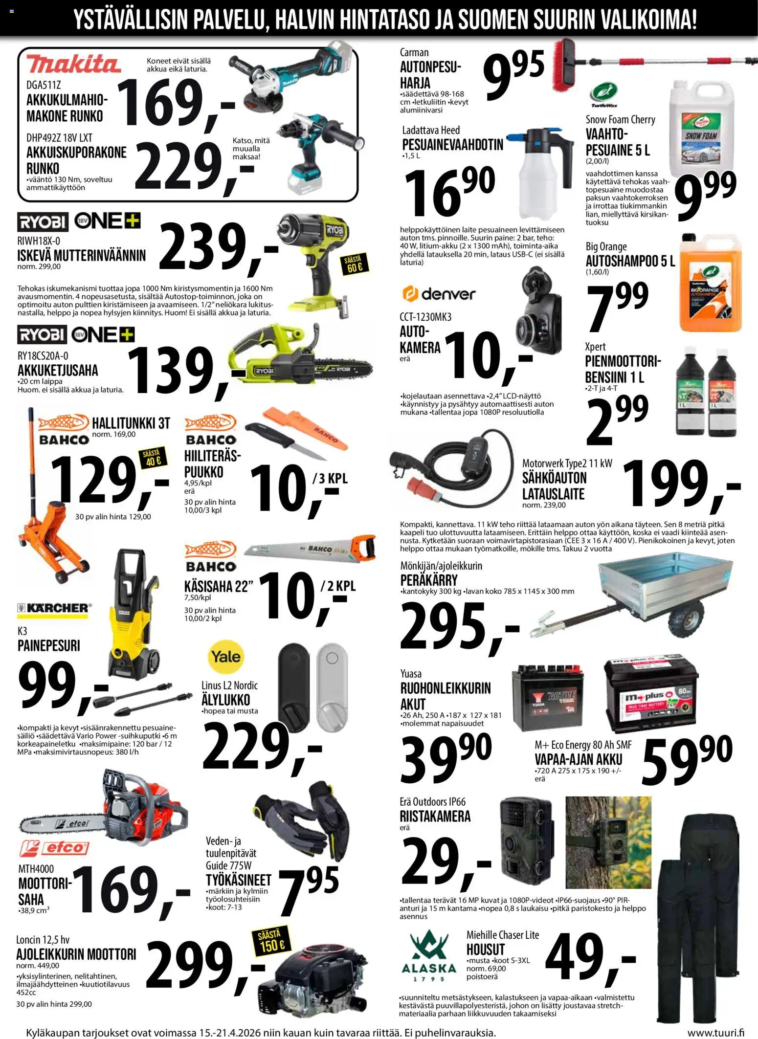 Tuuri tarjoukset – voimassa 15.04.2026 alkaen | Sivu: 5 | Tuotteet: Tuoksu, Harja, Akku, Työkäsineet