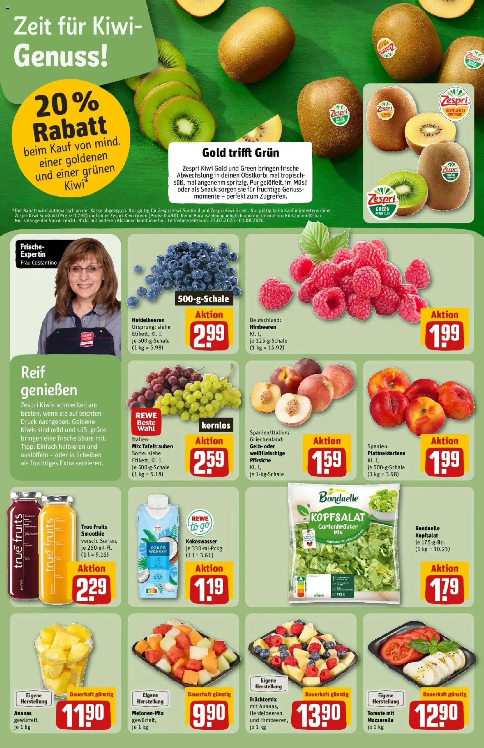 Rewe Prospekt Kiel – gültig ab 27.07.2026 | Seite: 6 | Produkte: Musli, Himbeeren, Mozzarella, Kiwi