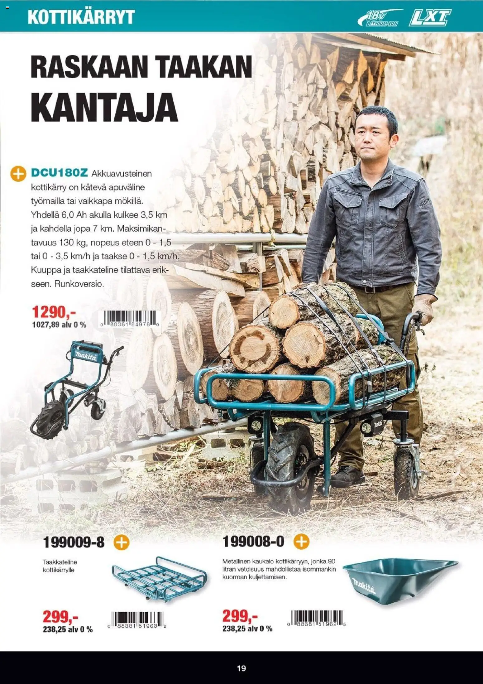 Makita tarjoukset - LXT Puutarha 2026 – voimassa 07.04.2026 alkaen | Sivu: 19 | Tuotteet: Kottikärryt