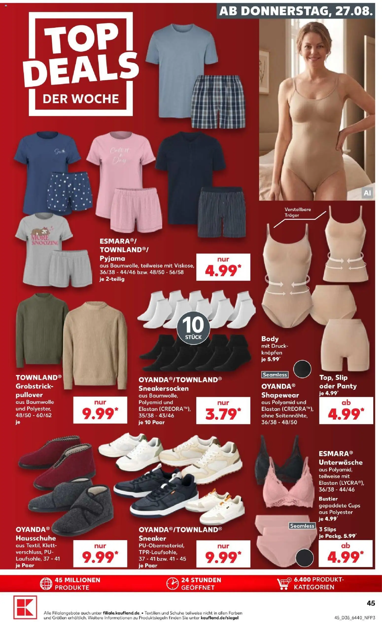 Kaufland Prospekt Hannover – gültig ab 27.08.2026 | Seite: 45 | Produkte: Pullover, Unterwäsche, Pyjama, Hausschuhe