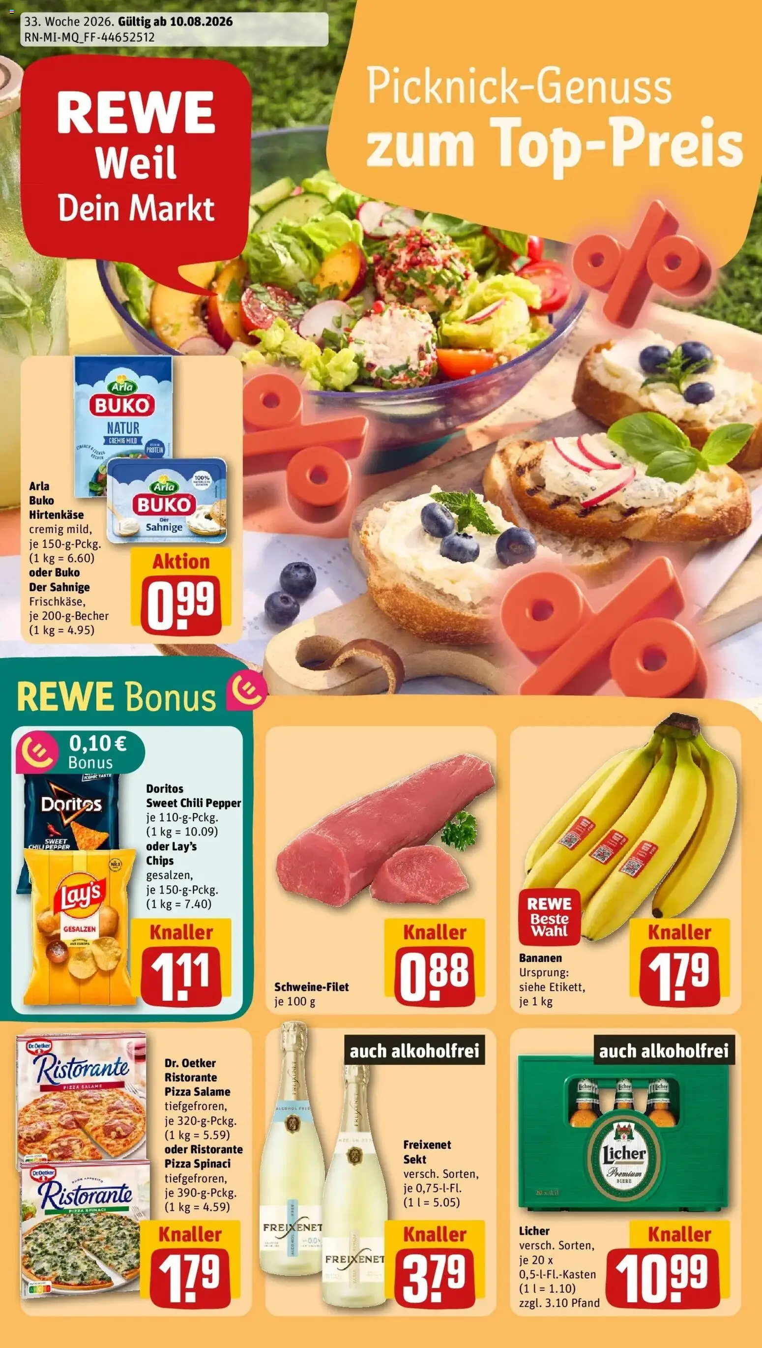 Rewe Prospekt Grävenwiesbach – gültig ab 10.08.2026 | Seite: 1 | Produkte: Ristorante, Freixenet, Bananen, Pizza