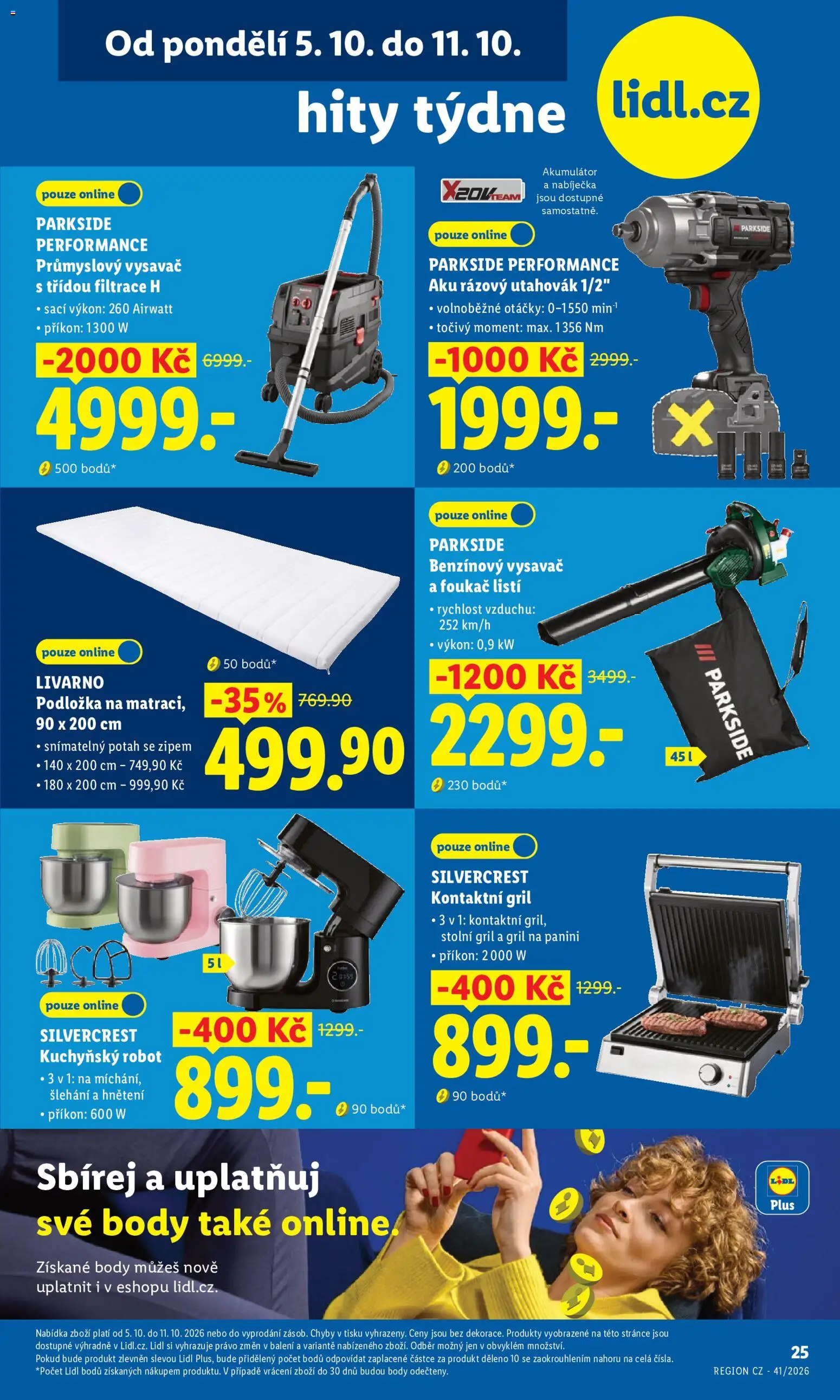 Lidl leták - Hity týdne od 05.10.2026 | Strana: 1 | Produkty: Kontaktní gril, Parkside, Gril, Vysavač