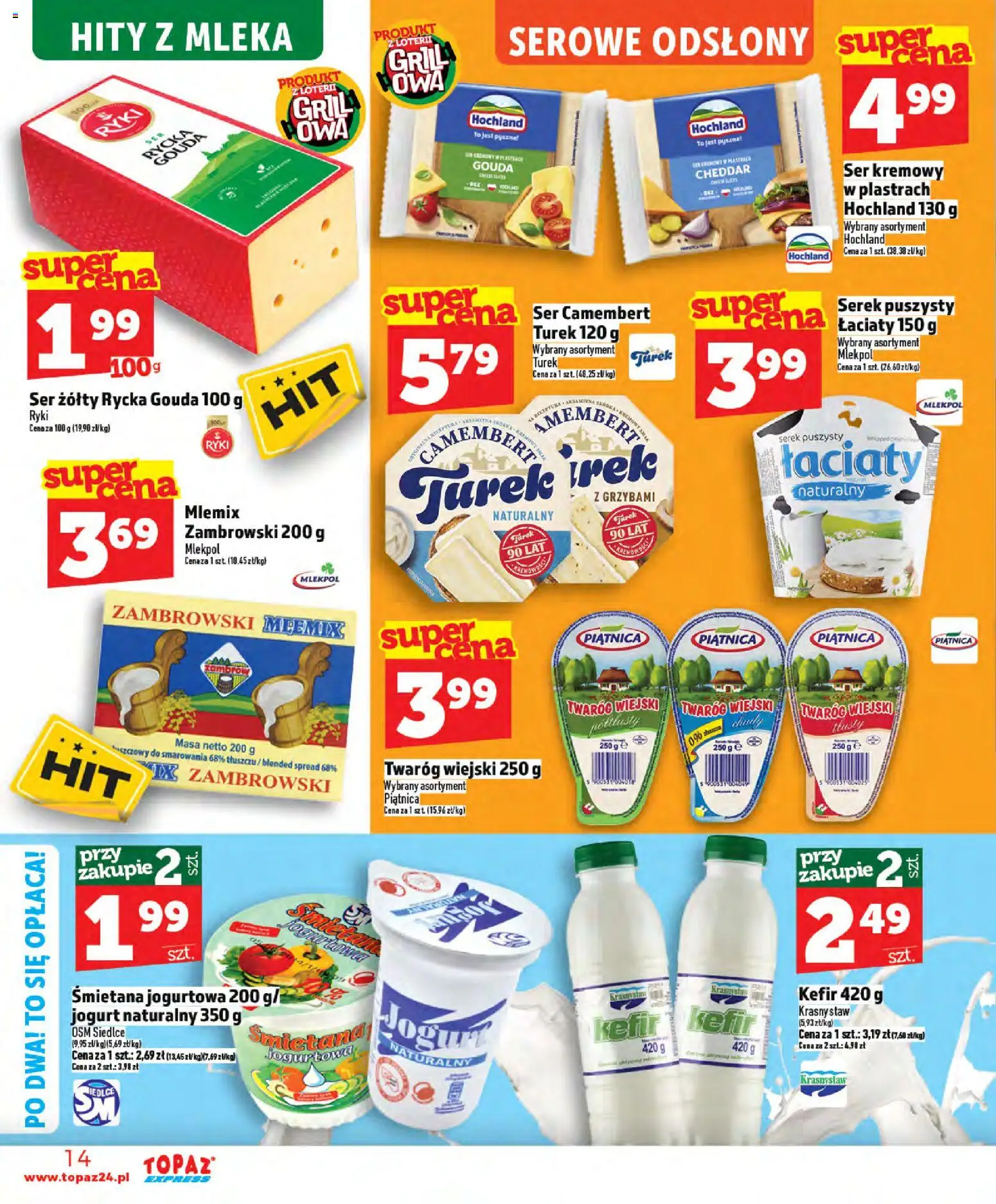 Topaz gazetka - Express od 21.05.2026 | Strona: 14 | Produkty: Kefir, Ser camembert, Jogurt, Twaróg