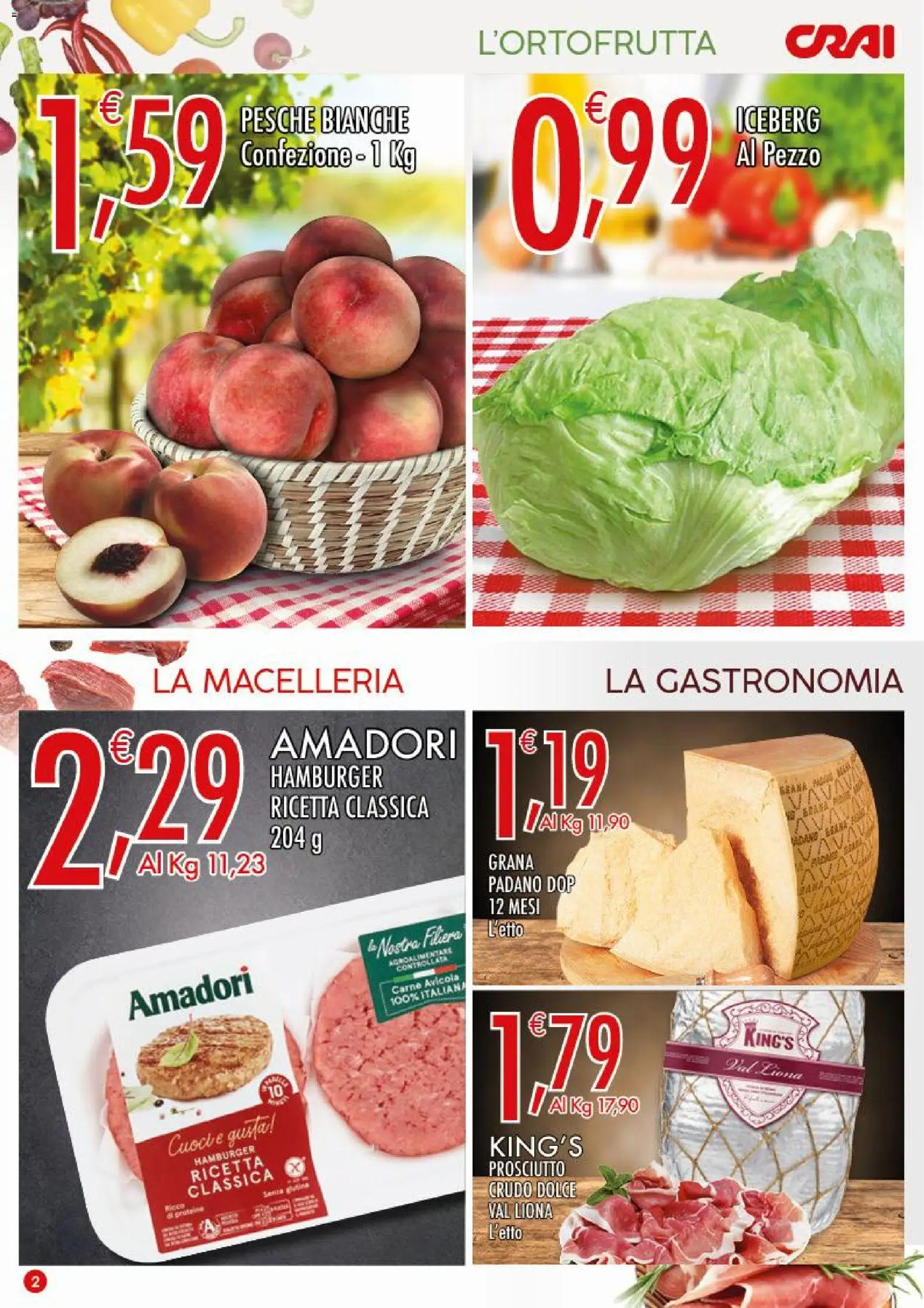 Volantino CRAI del 09/07/2026 | Pagina: 2 | Prodotti: Prosciutto, Grana Padano, Hamburger