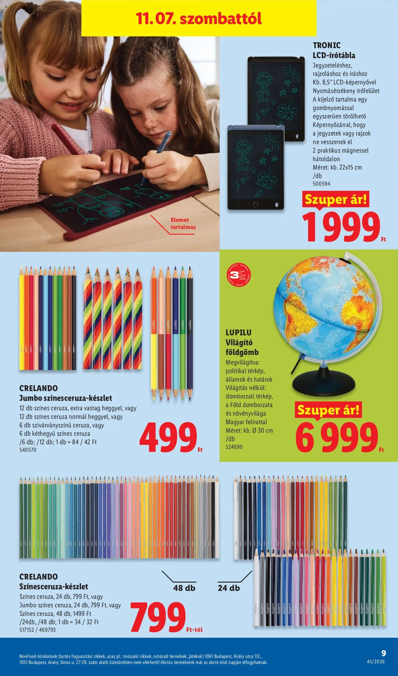 Lidl akciós ujság - amely érvényes a következő dátumtól: 2026.11.05. | Oldal: 9 | Termékek: Föld, Ceruza, Játékok, Színes ceruza