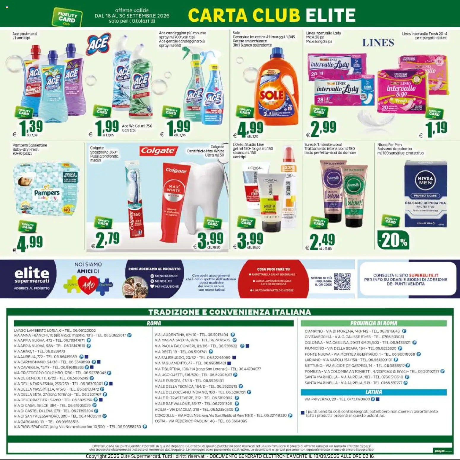 Volantino Elite Supermercati del 18/09/2026 | Pagina: 20 | Prodotti: Caro, Spazzolino, Candeggina, Lavatrice