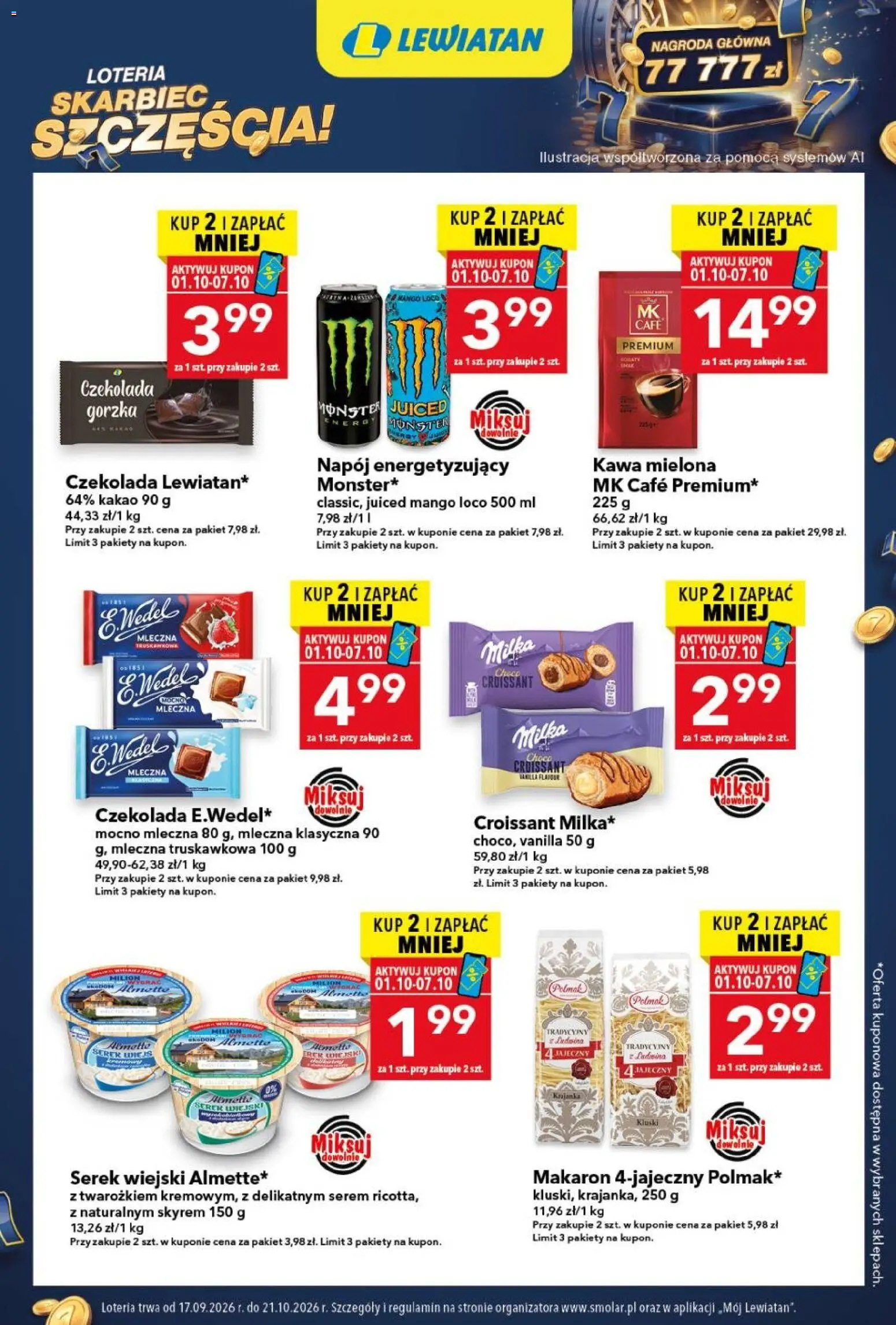 Lewiatan gazetka - Skarbiec Szczęścia od 17.09.2026 | Strona: 1 | Produkty: Mango, Czekolada gorzka, Milka, Makaron