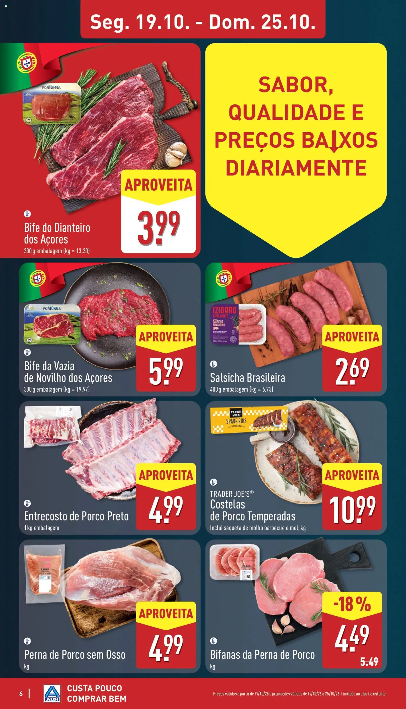 Aldi folheto │ válido de 24/10/2026 | Página: 6 | Produtos: Costelas de porco, Perna de porco, Salsicha, Bife