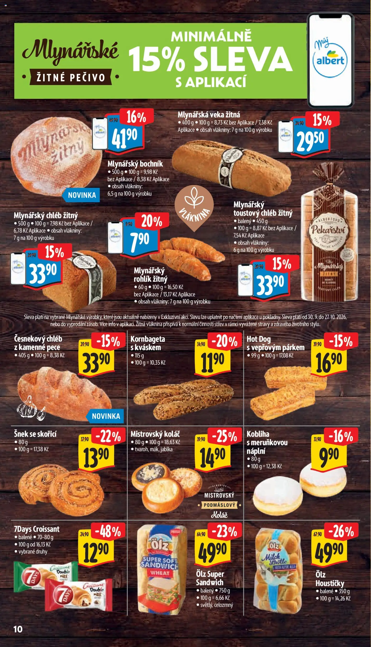Albert leták - Supermarket Frenštát pod Radhoštěm od 07.10.2026 | Strana: 22 | Produkty: Kobliha, Mlynářský rohlík, Toustový chléb, Mlynářský chléb