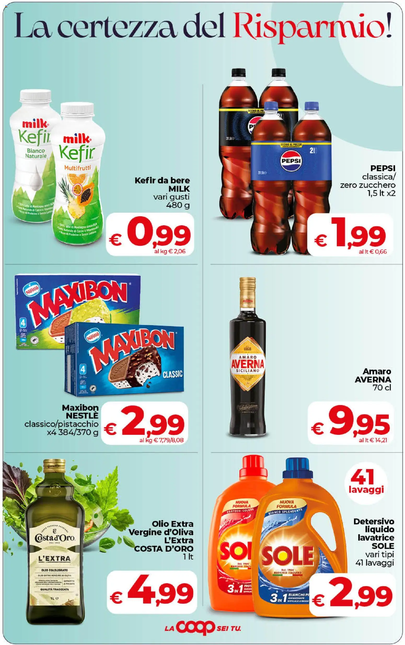Volantino COOP del 31/07/2026 | Pagina: 3 | Prodotti: Latte, Lavatrice, Pepsi, Amaro