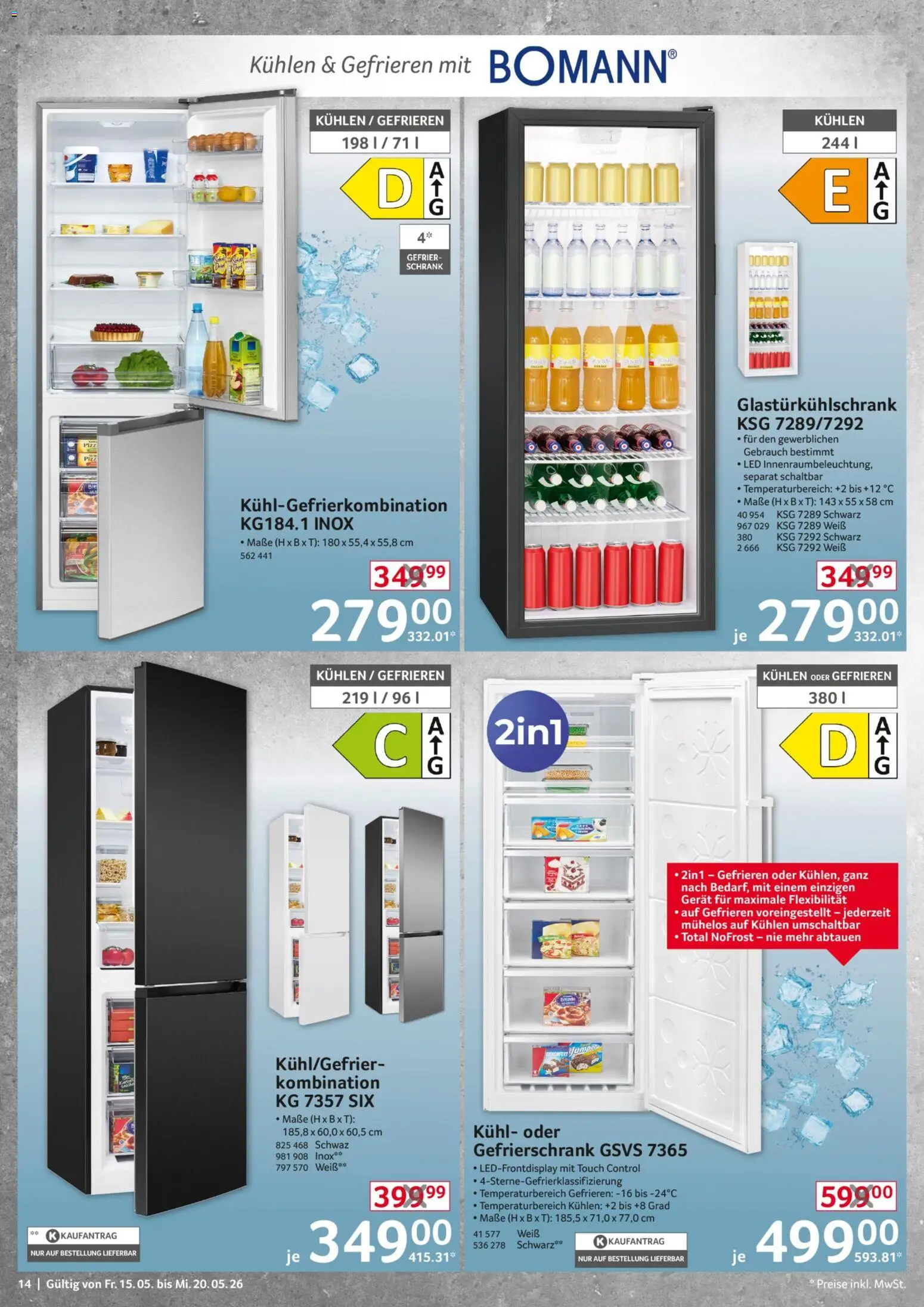 Selgros Non Food – gültig ab 15.05.2026 | Seite: 14 | Produkte: Gefrierschrank, Kühlgefrierkombination