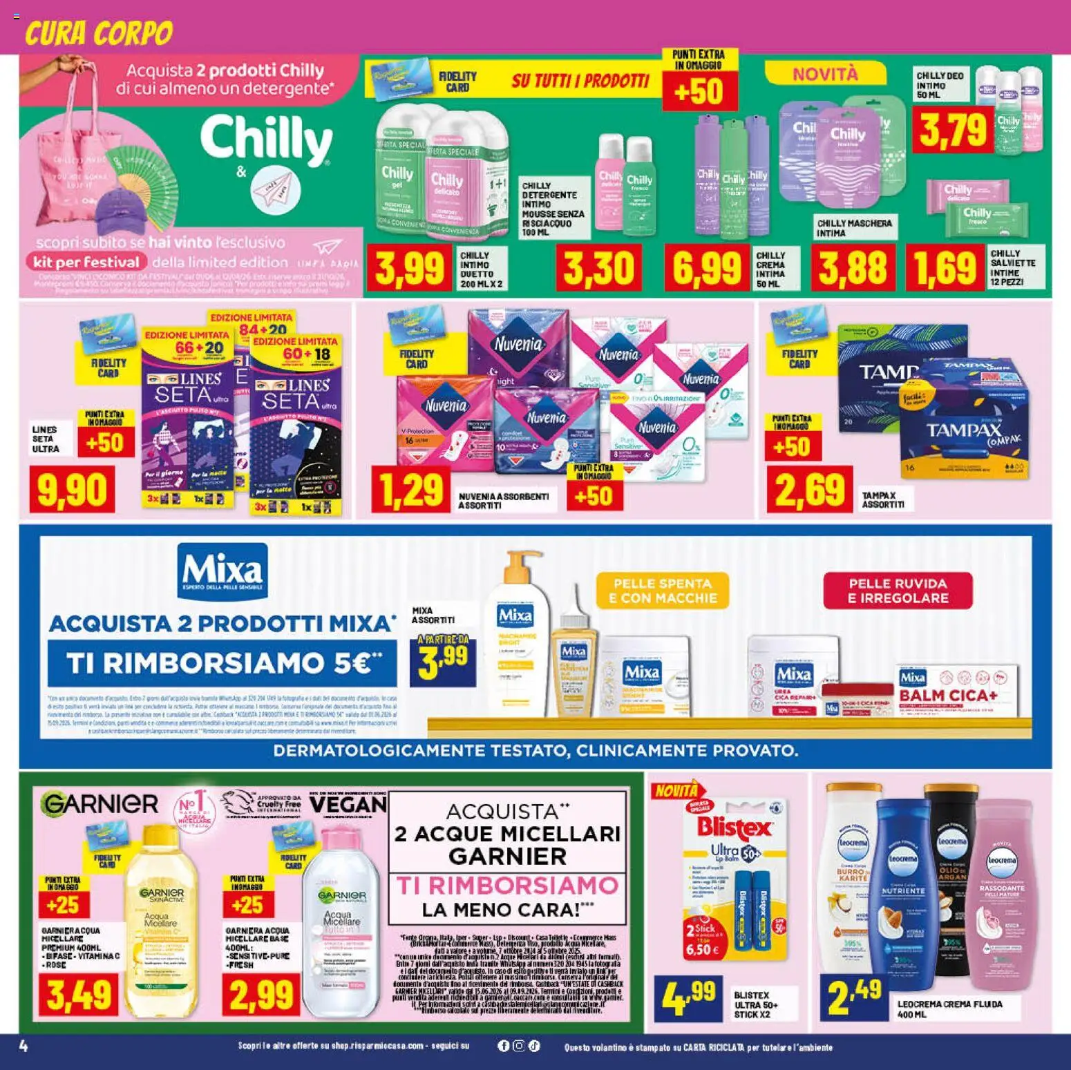 Volantino RisparmioCasa del 27/06/2026 | Pagina: 4 | Prodotti: Crema, Maschera, Intimo, Acqua