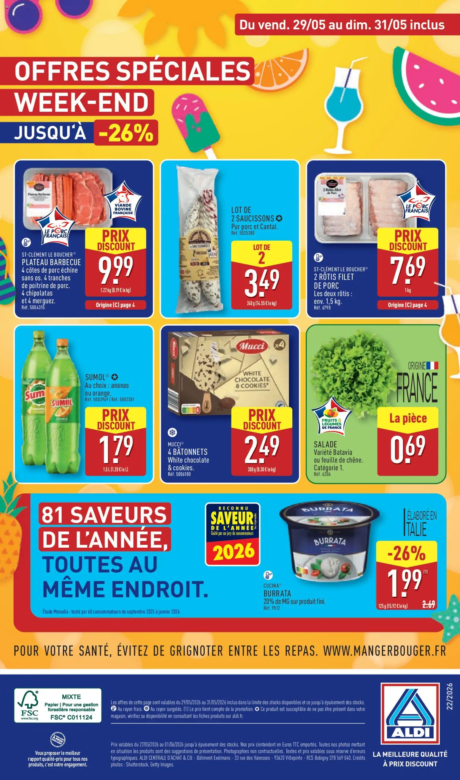 {H1} | Page: 43 | Produits: Salade, Burrata, Viande, Ananas
