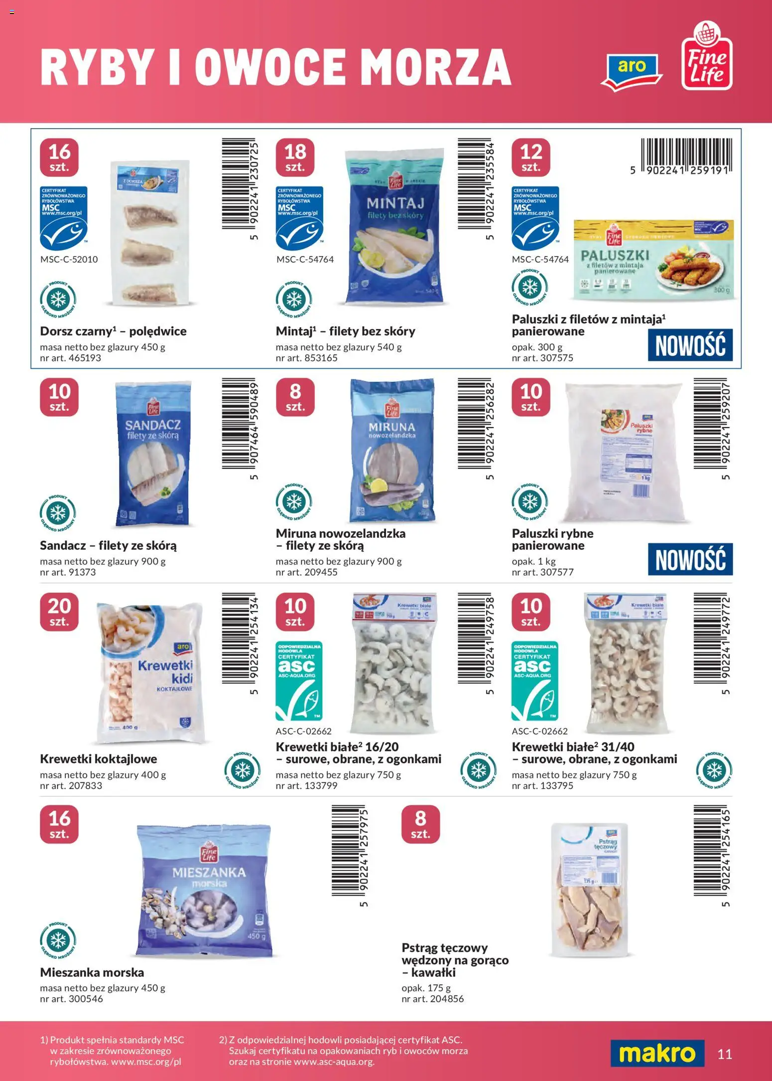 Makro gazetka - Marki własne dla Twojego sklepu od 23.04.2026 | Strona: 11 | Produkty: Pstrąg tęczowy, Krewetki, Mintaj, Krewetki koktajlowe
