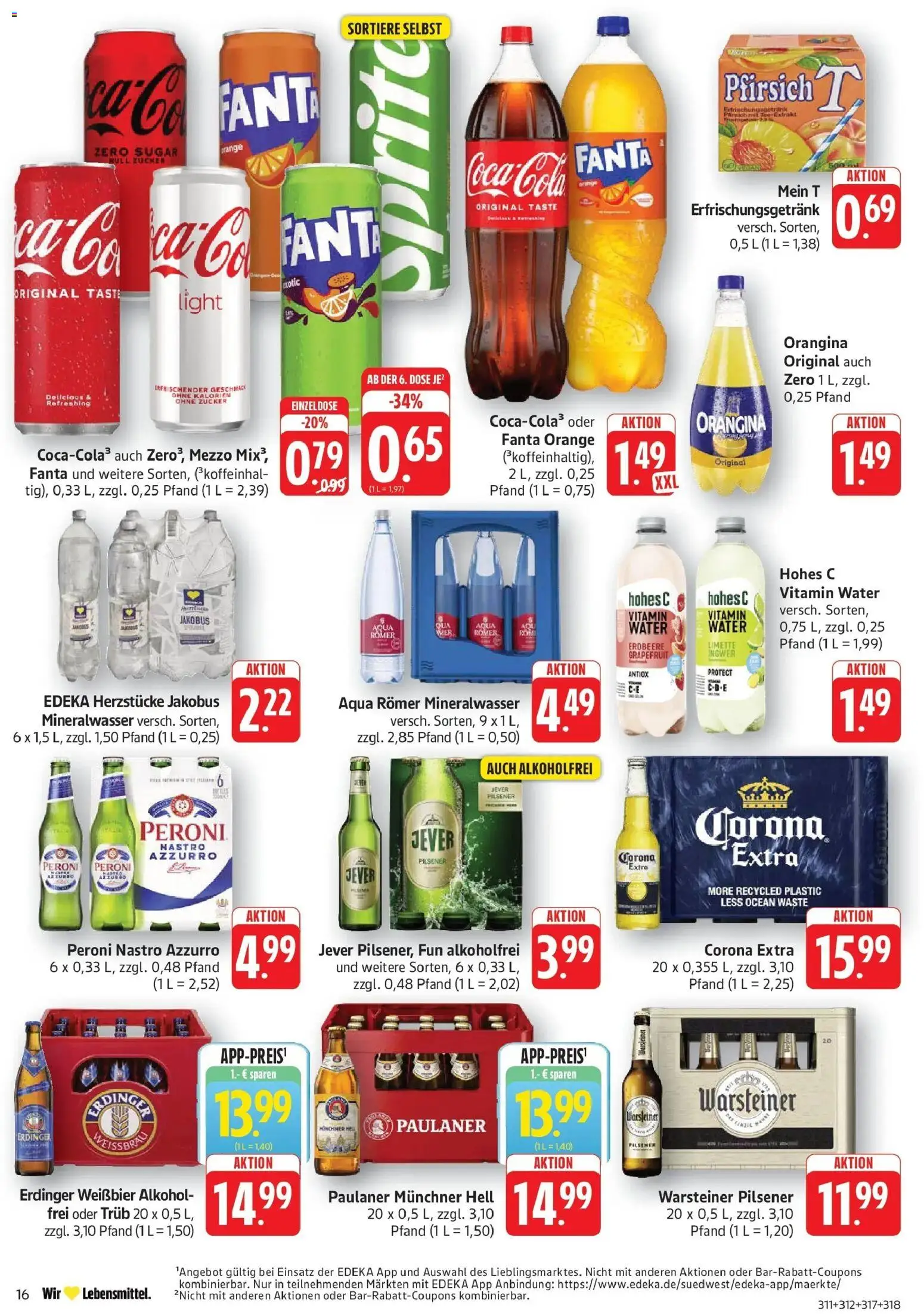 Edeka Prospekt Eislingen (ab 17.08.2026) » Angebote Online | Seite: 16 | Produkte: Coca cola, Grapefruit, Pfirsich, Paulaner