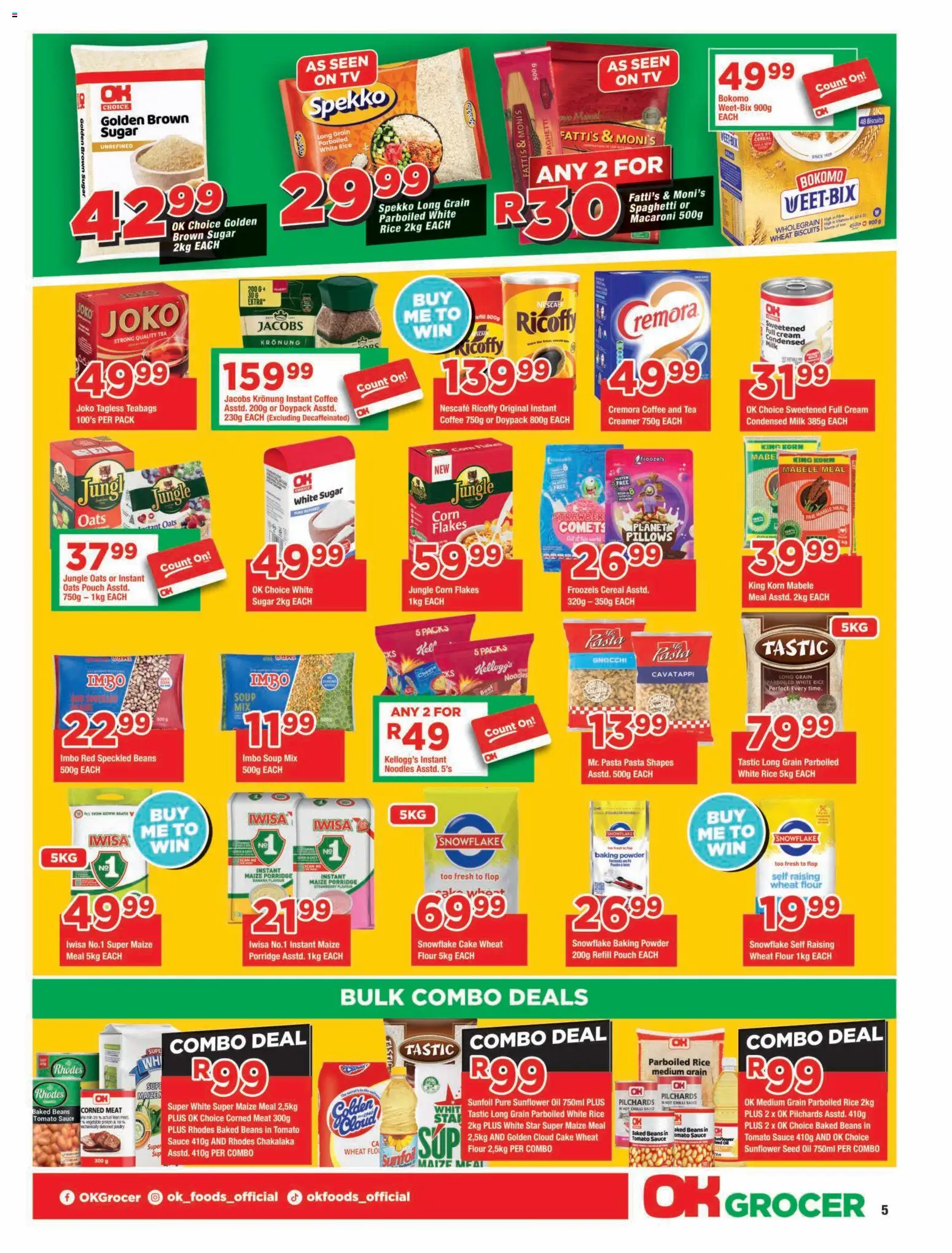 New OK Foods catalogue – valid from 24/07/2026 | Page: 5 | Products: Pilchards, Tea, Pasta, Baking powder