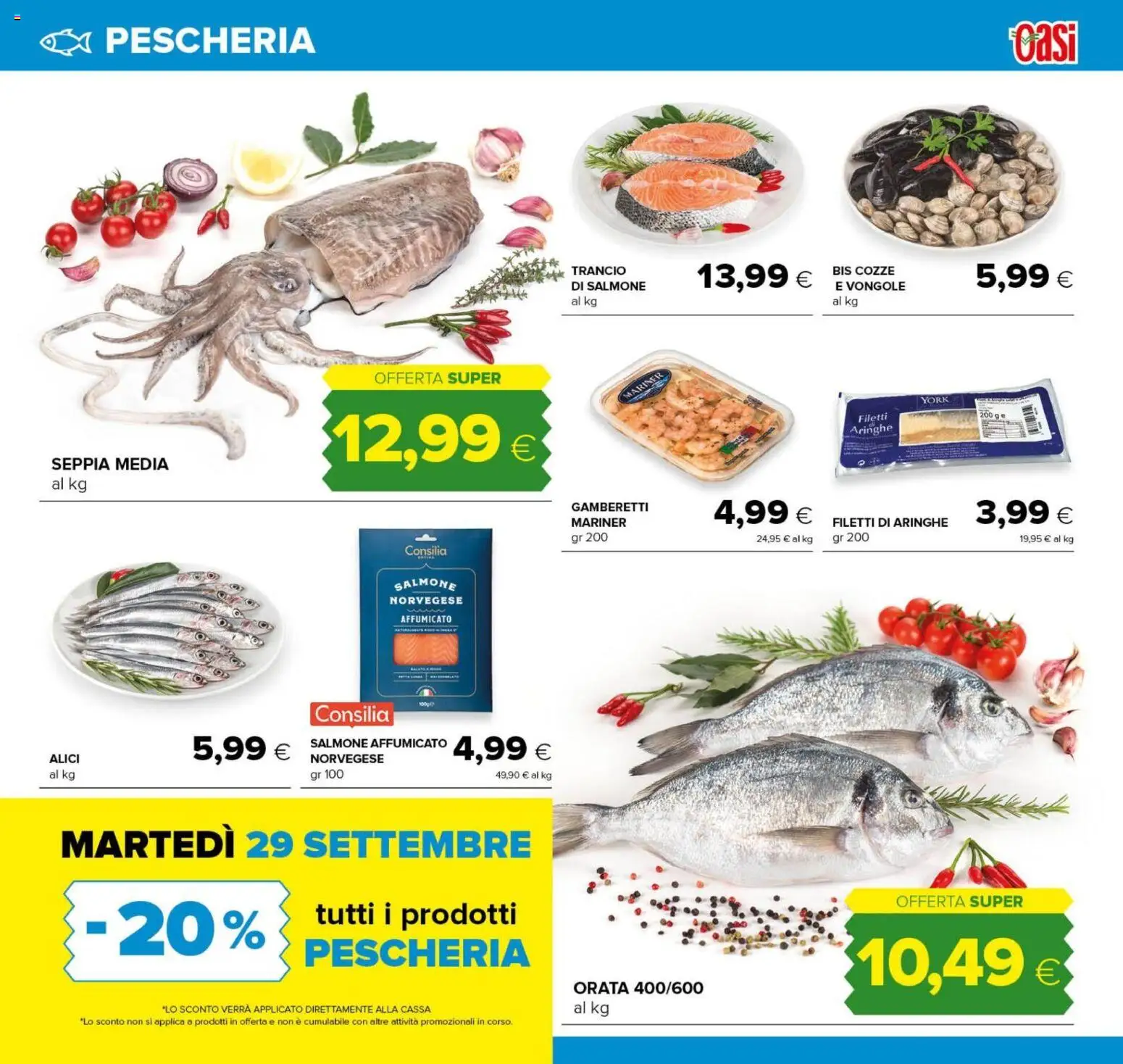 Volantino Oasi del 25/09/2026 | Pagina: 7 | Prodotti: Salmone affumicato, Salmone, Vongole, Gamberetti