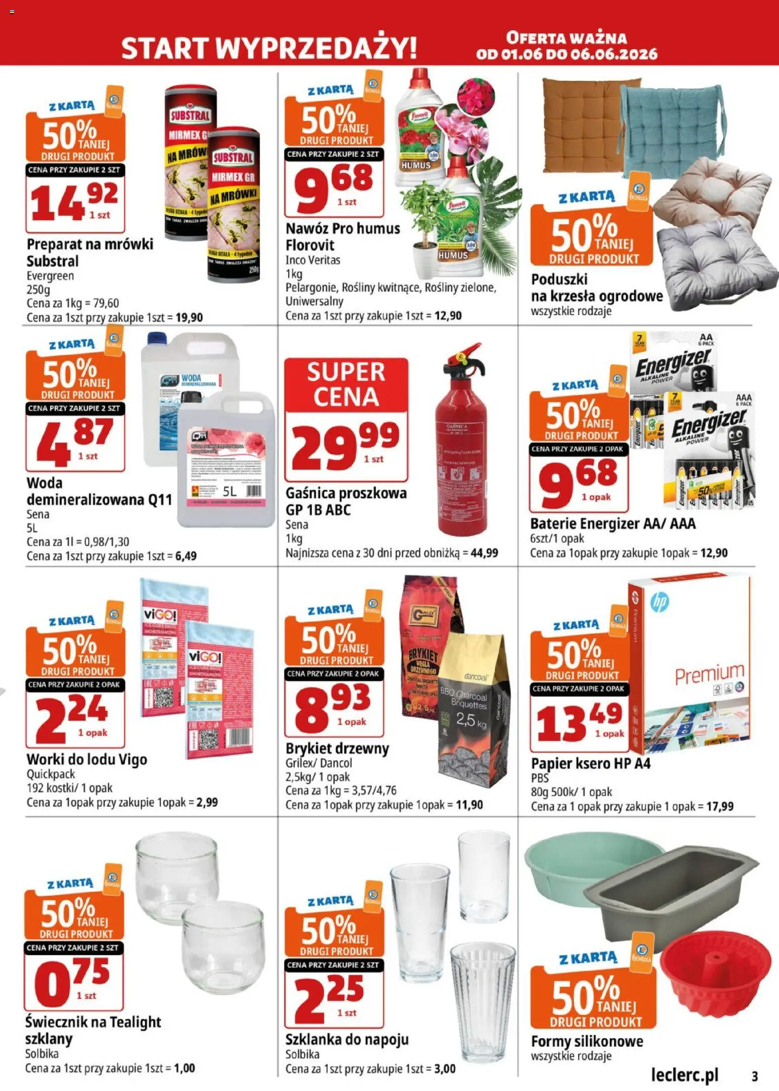 E.Leclerc gazetka - Radom od 01.06.2026 | Strona: 3 | Produkty: Szklanka, Rosliny, Papier ksero, Woda