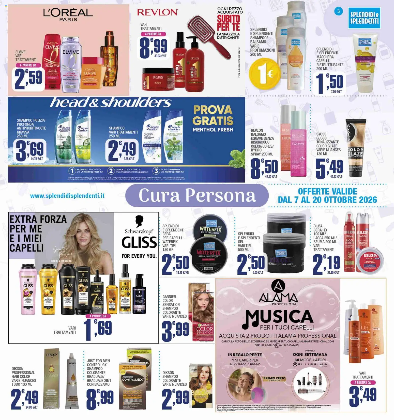 Volantino Splendidi e Splendenti del 07/10/2026 | Pagina: 3 | Prodotti: Spazzola, Shampoo, Tubo, Speaker