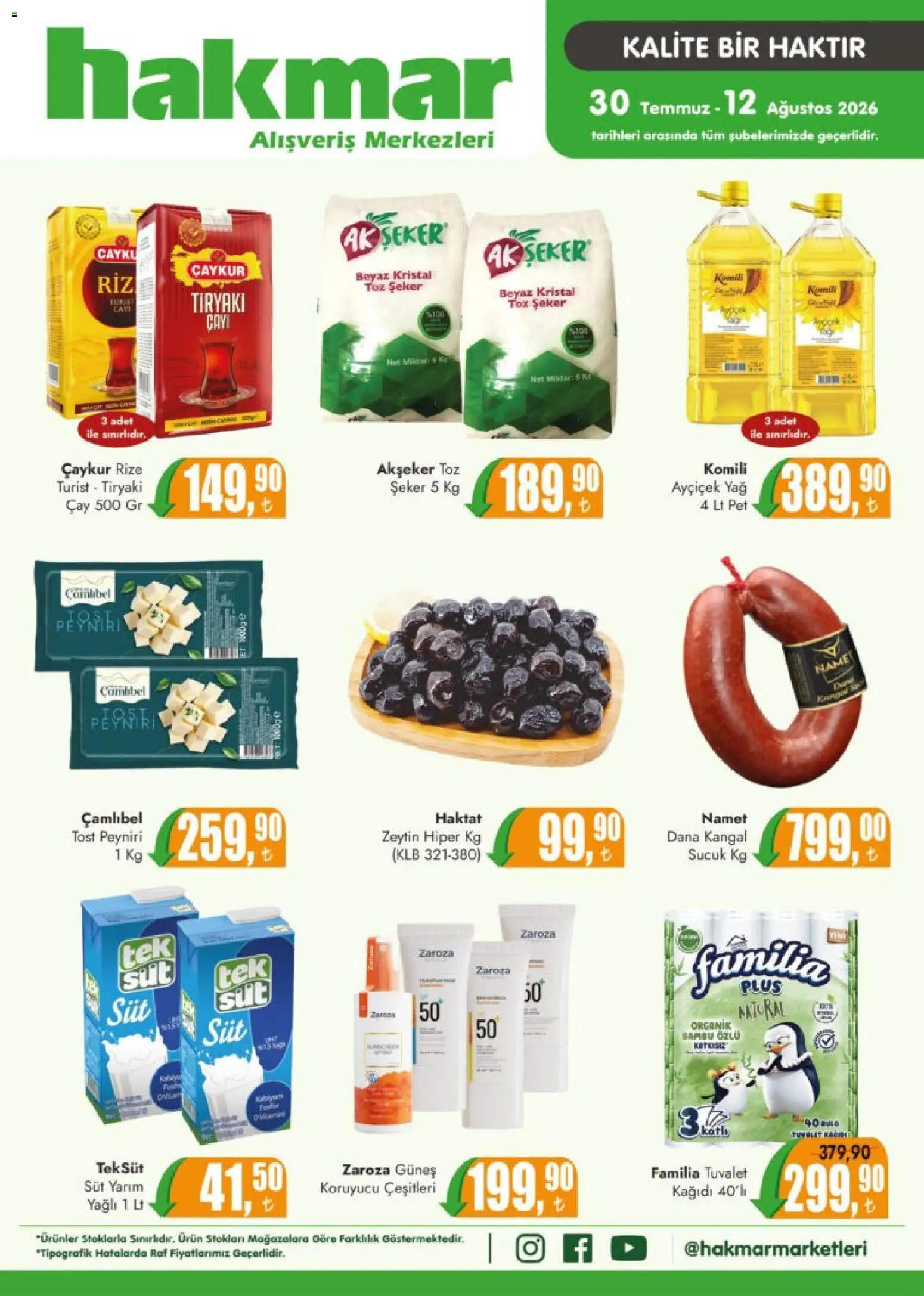 Hakmar Katalog - 30 Temmuz 2026 tarihinden itibaren geçerlidir | Sayfa: 1 | Ürünler: Tuvalet, Şeker, Zeytin, Toz şeker