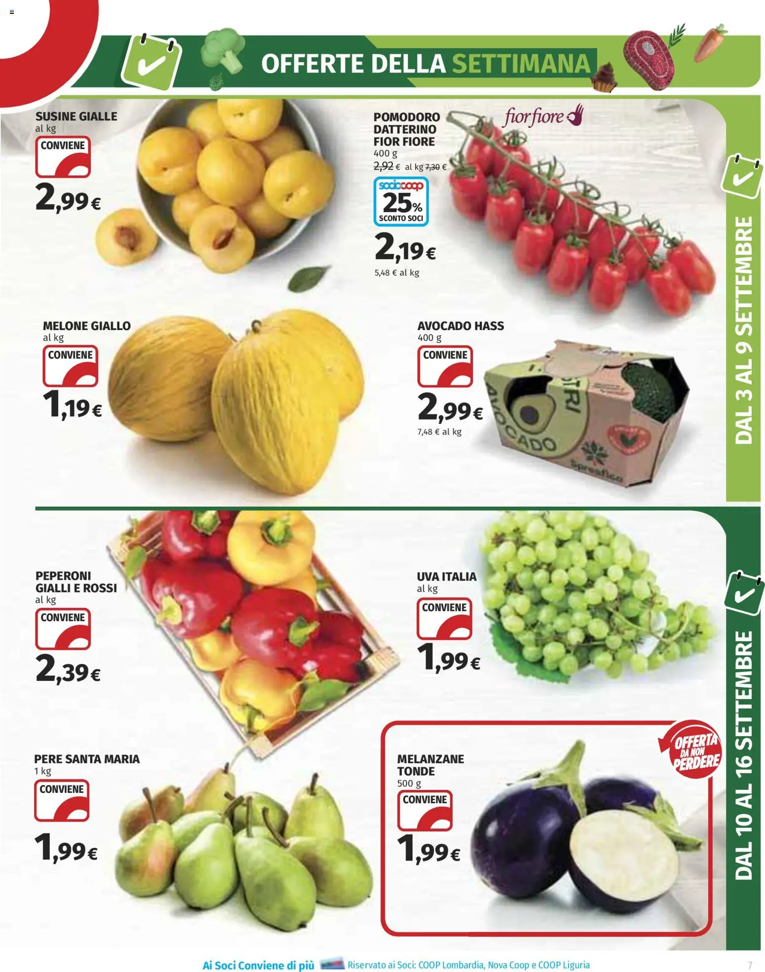 Volantino COOP del 03/09/2026 | Pagina: 7 | Prodotti: Peperoni, Pere, Pomodoro, Melanzane