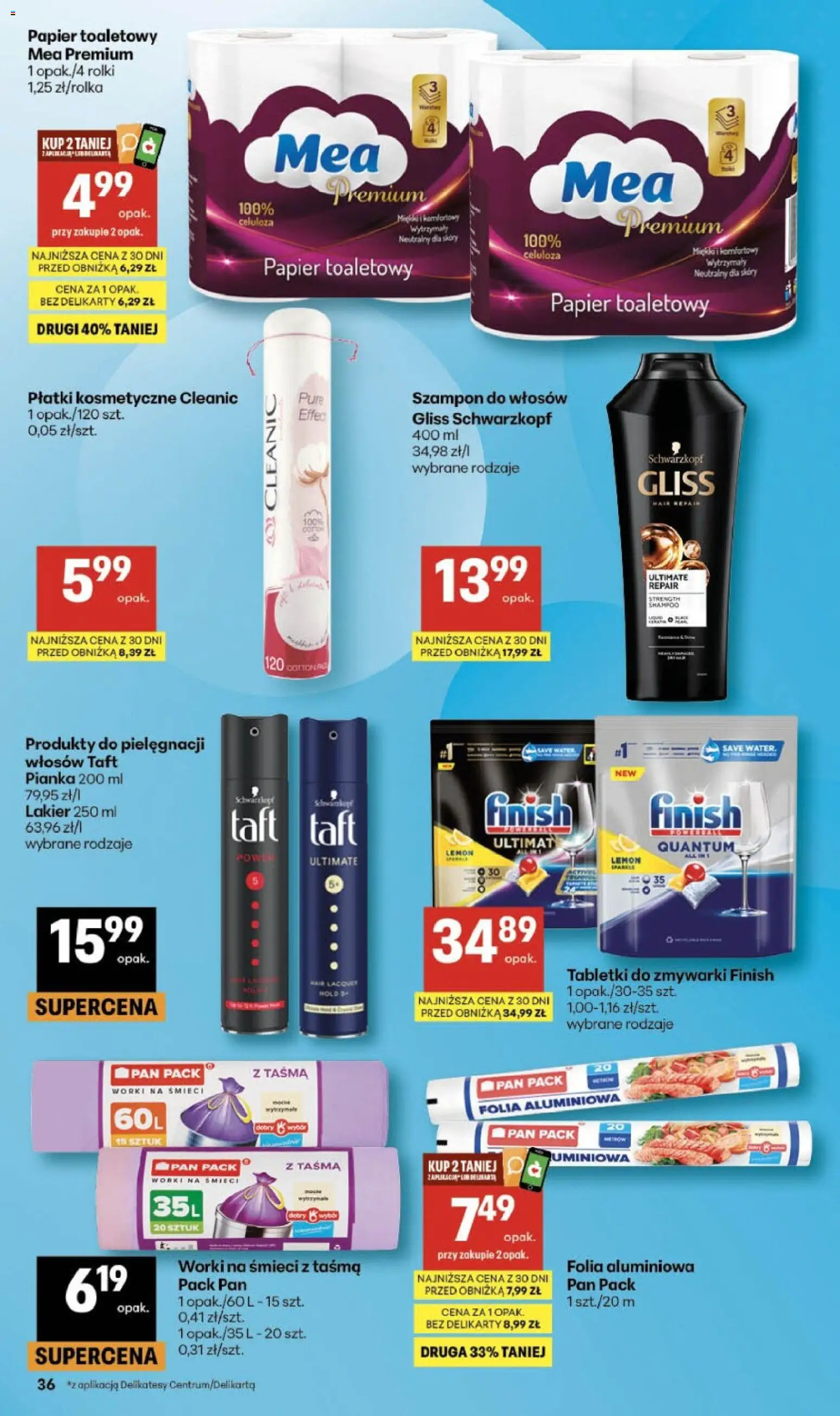 Delikatesy Centrum gazetka od 07.05.2026 | Strona: 36 | Produkty: Szampon, Płatki kosmetyczne, Tabletki do zmywarki Finish, Tabletki do zmywarki