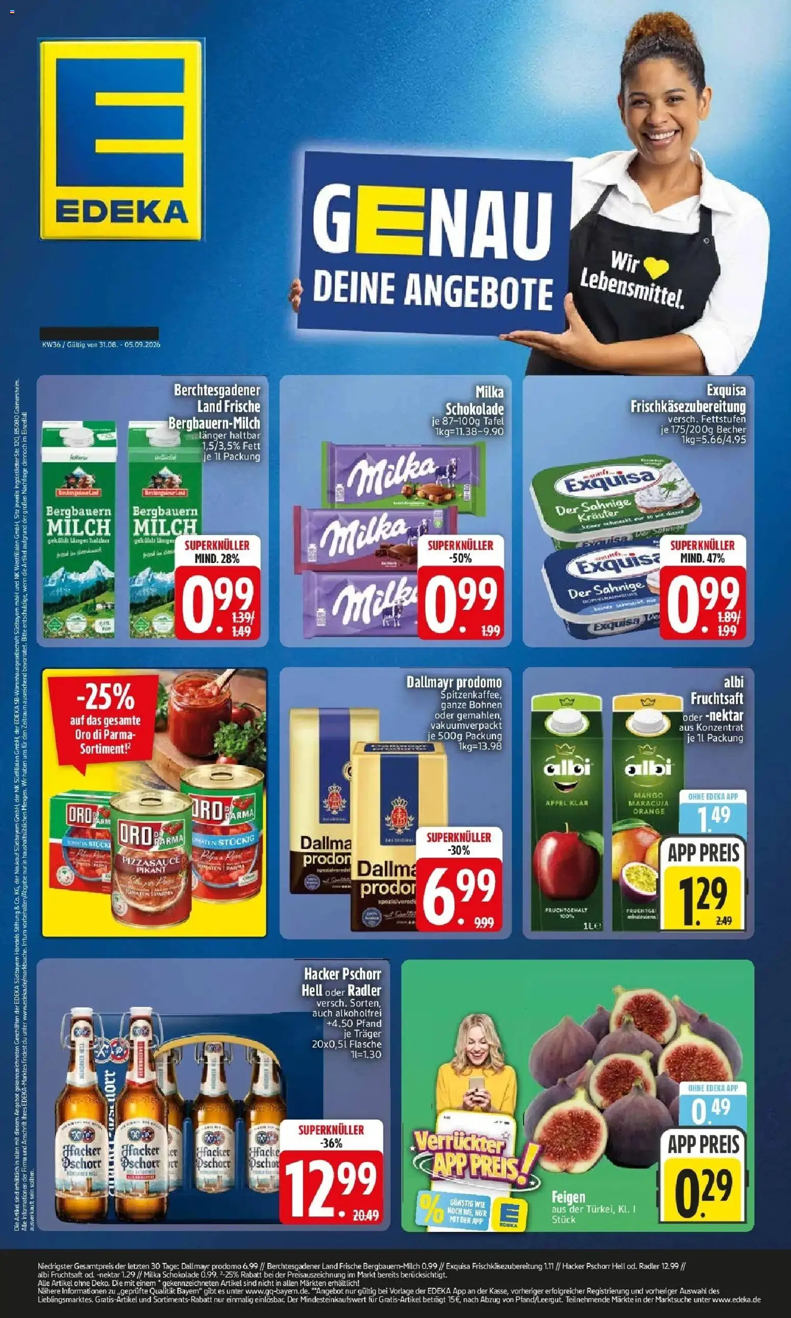 Edeka Prospekt Monheim (ab 31.08.2026) » Angebote Online | Seite: 1 | Produkte: Milch, Milka schokolade, Tomaten, Radler