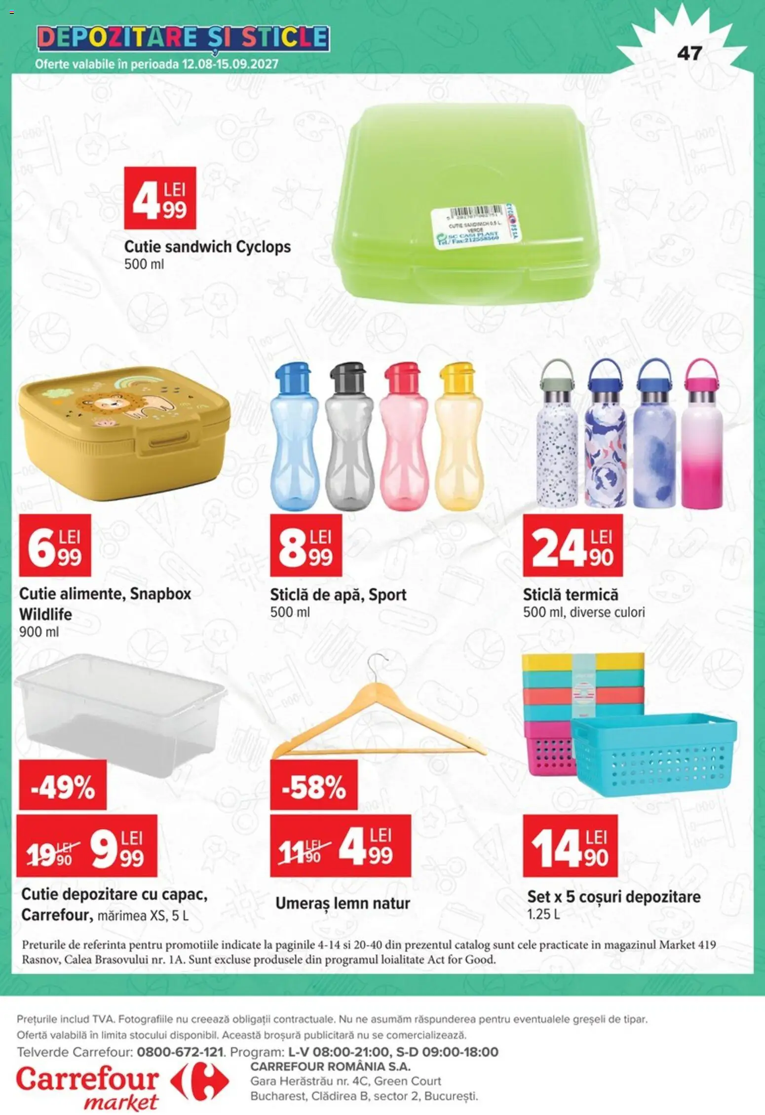 Noul catalog Carrefour – valabil de la 09.09.2026 | Pagină: 47 | Produse: Coșuri depozitare, Umeraș, Sport, Depozitare