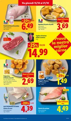 Anteprima del volantino Nuggets di pesce, 180 g confezione valido a partire dal 15/10/2026 | Pagina: 9 | Prodotti: Tacchino, Carote, Spinaci, Carne