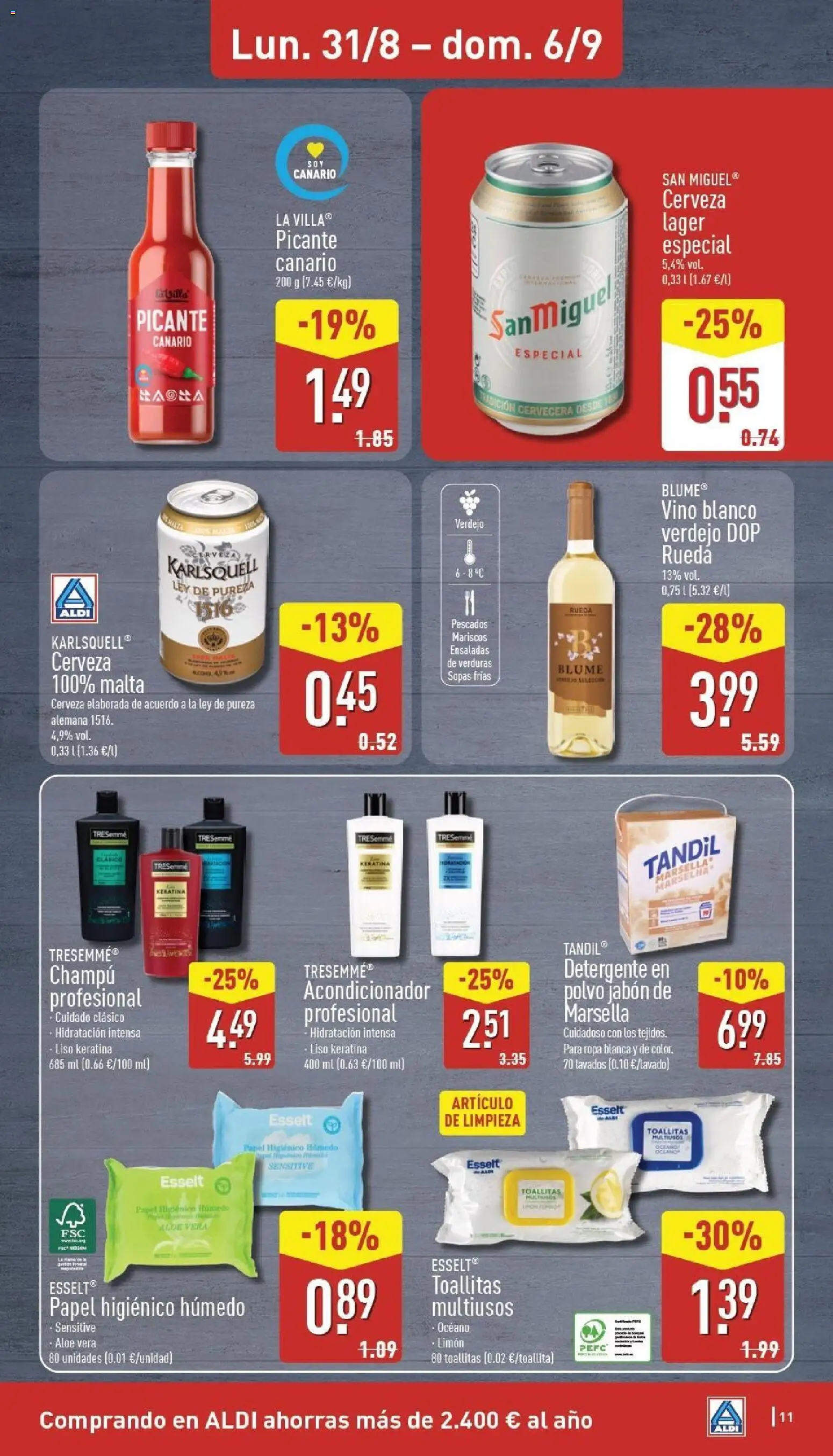 Aldi folleto Canarias │ válido desde el 31/08/2026 | Página: 11 | Productos: Polvo, Acondicionador, Vino, Cerveza