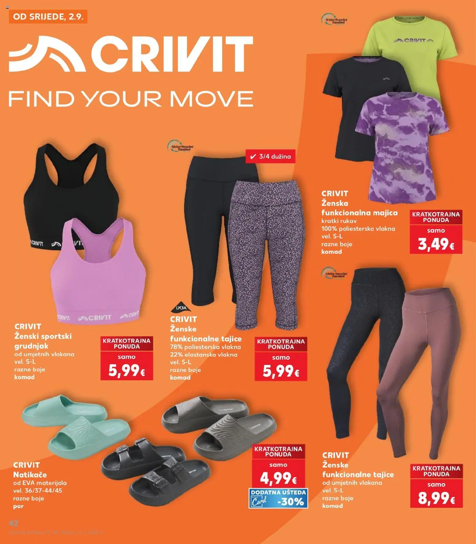 Kaufland katalog | vrijedi od 02.09.2026 | Stranica: 42 | Proizvodi: Natikače, Majica, Grudnjak, Sportski grudnjak