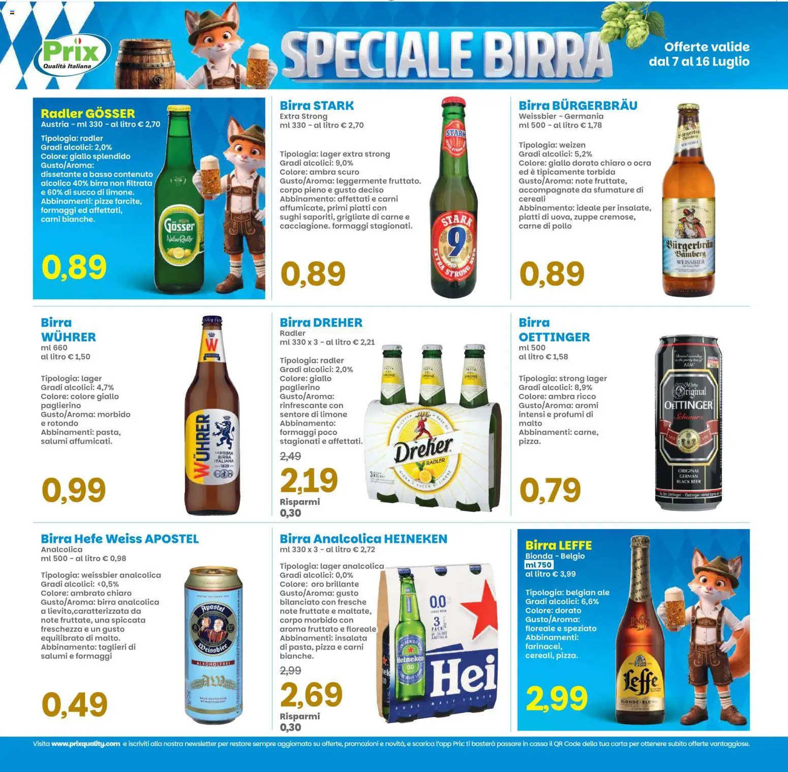 Volantino Prix del 07/07/2026 | Pagina: 15 | Prodotti: Birra, Pollo, Cereali, Insalata