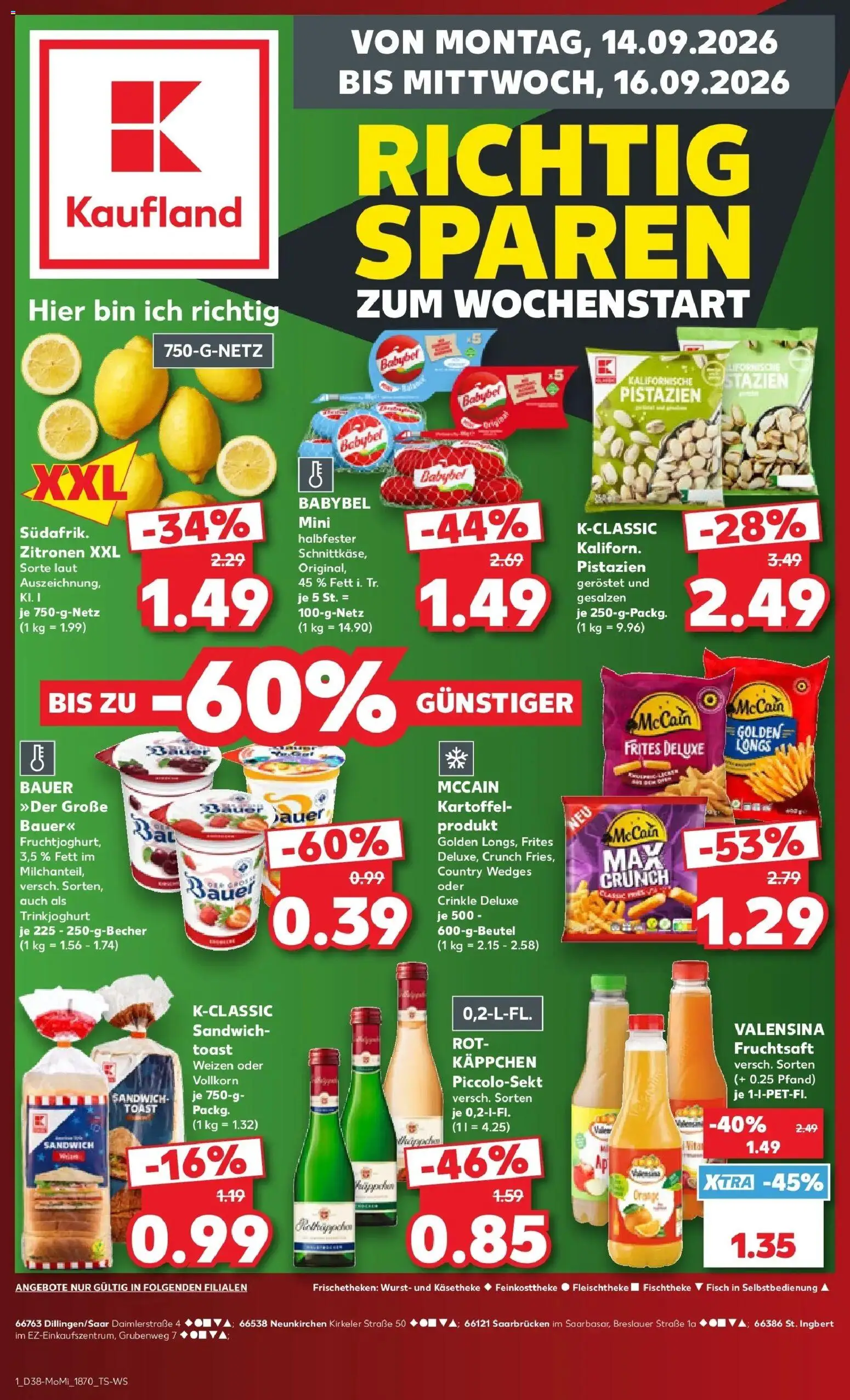 Prospekt Kaufland ab 14.09.2026 » Angebote Online zum Blättern | Seite: 1 | Produkte: McCain, Pistazien, Valensina, Fisch